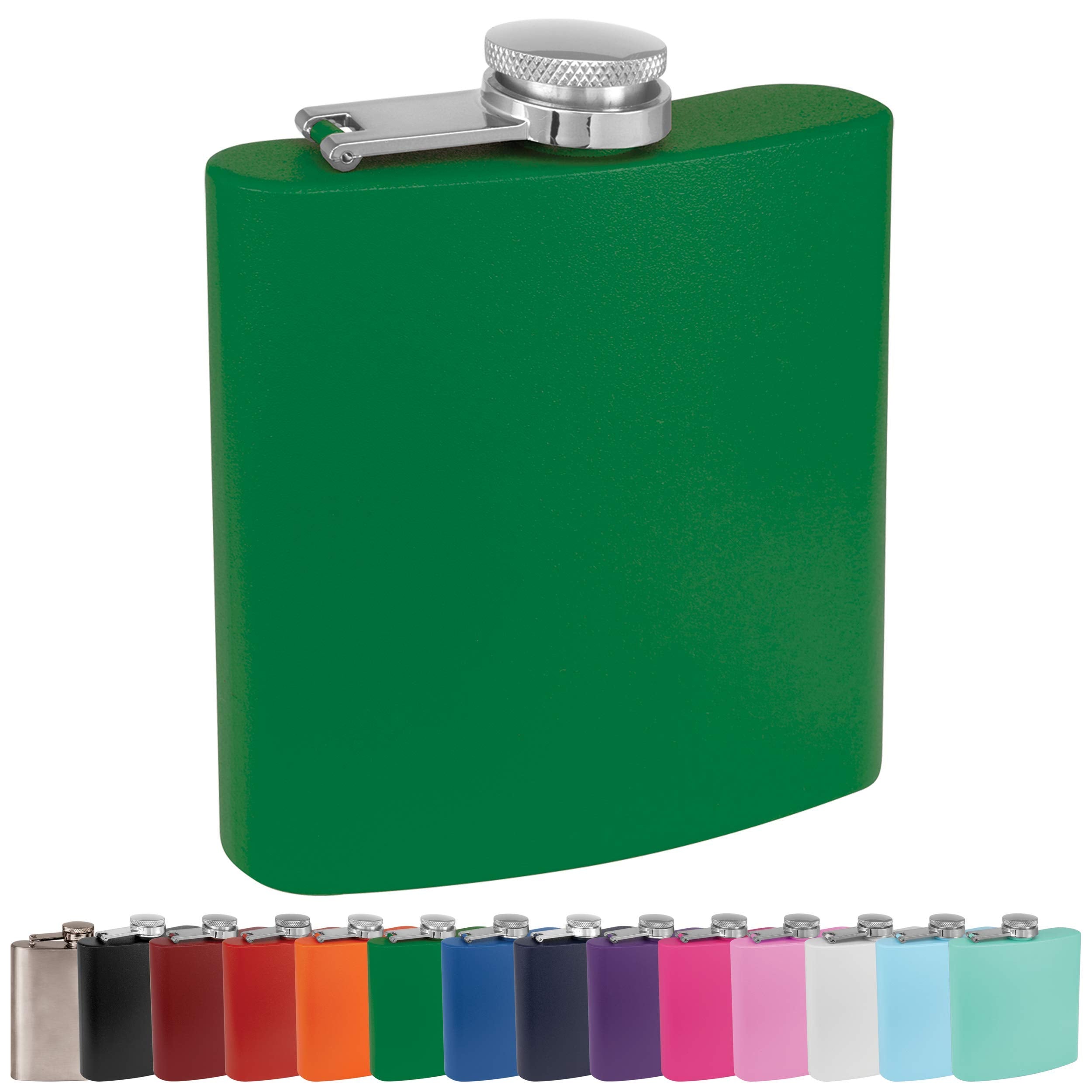 Clear Water Home Goods - 6 Oz Powder Coated Stainless Steel Hip Flask - Wedding Party - Groomsman - Bridesmaid (Matte Green, 1)