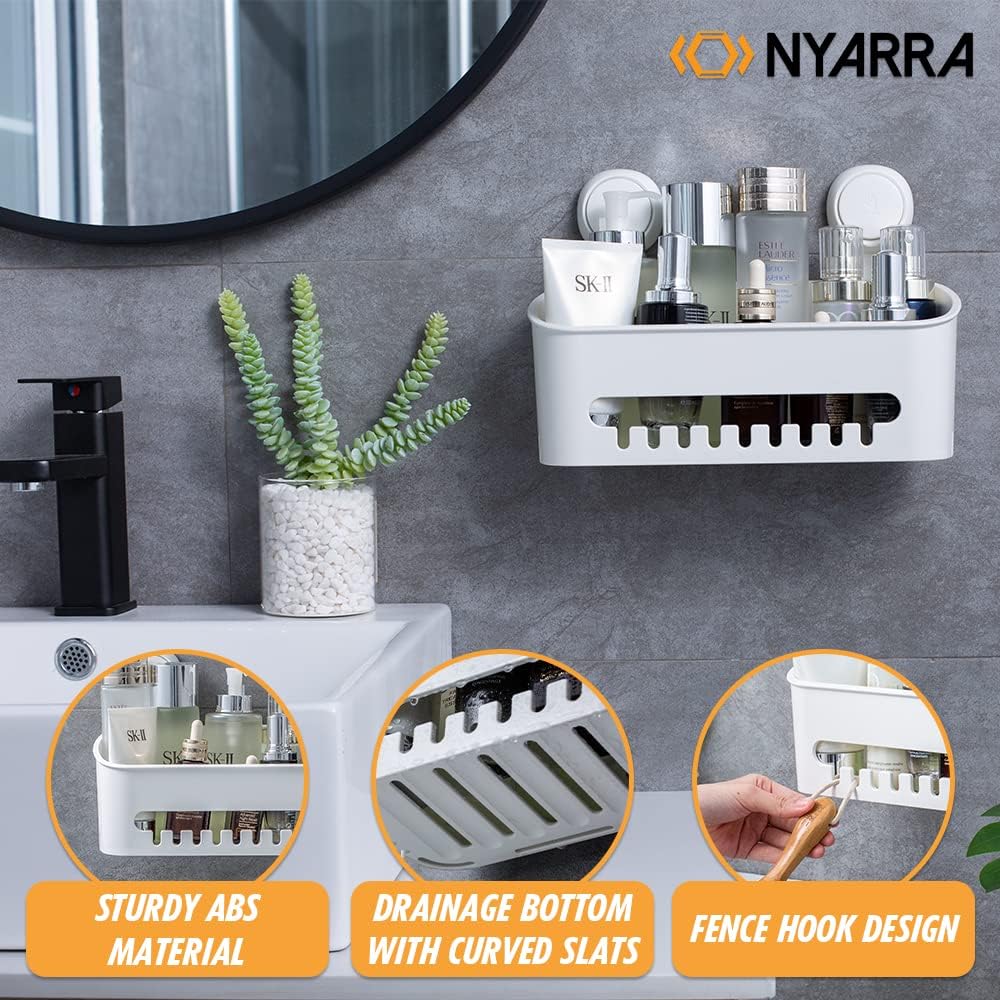 Nyarra Vacuum Suction Shower Caddy for Bathroom Hanging - Drill-Free Installation, Removable, Suction Shelf for Bedroom - Wall M