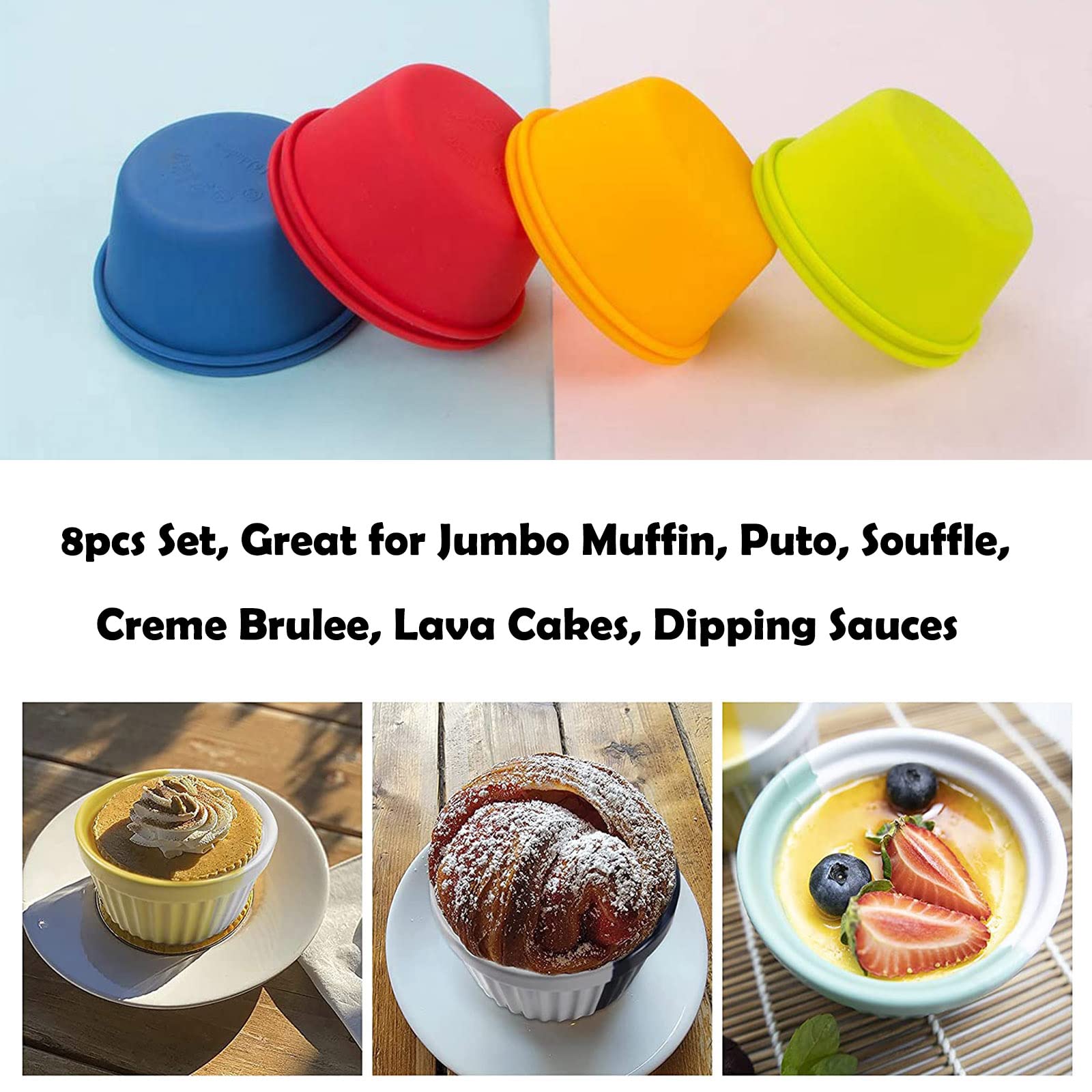 Webake Silicone Cupcake Baking Cups Set Of 8, Air Fryer Muffin Pan Jumbo Muffin Liners Reusable Large Individual Muffin Tin, 3.5