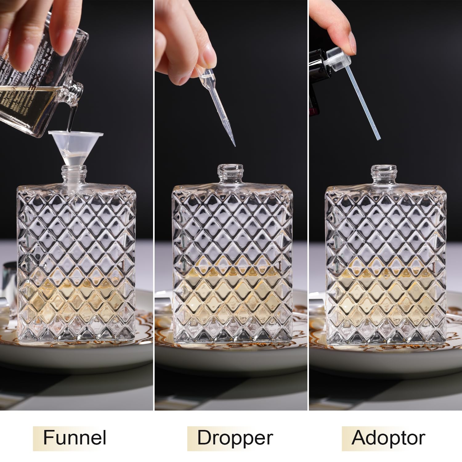 Yerpkefey Vintage Glass Spray Bottle - Refillable Perfume Atomizer, Empty Perfume Bottles With 3 Dispensers (100Ml/3.4 Oz)