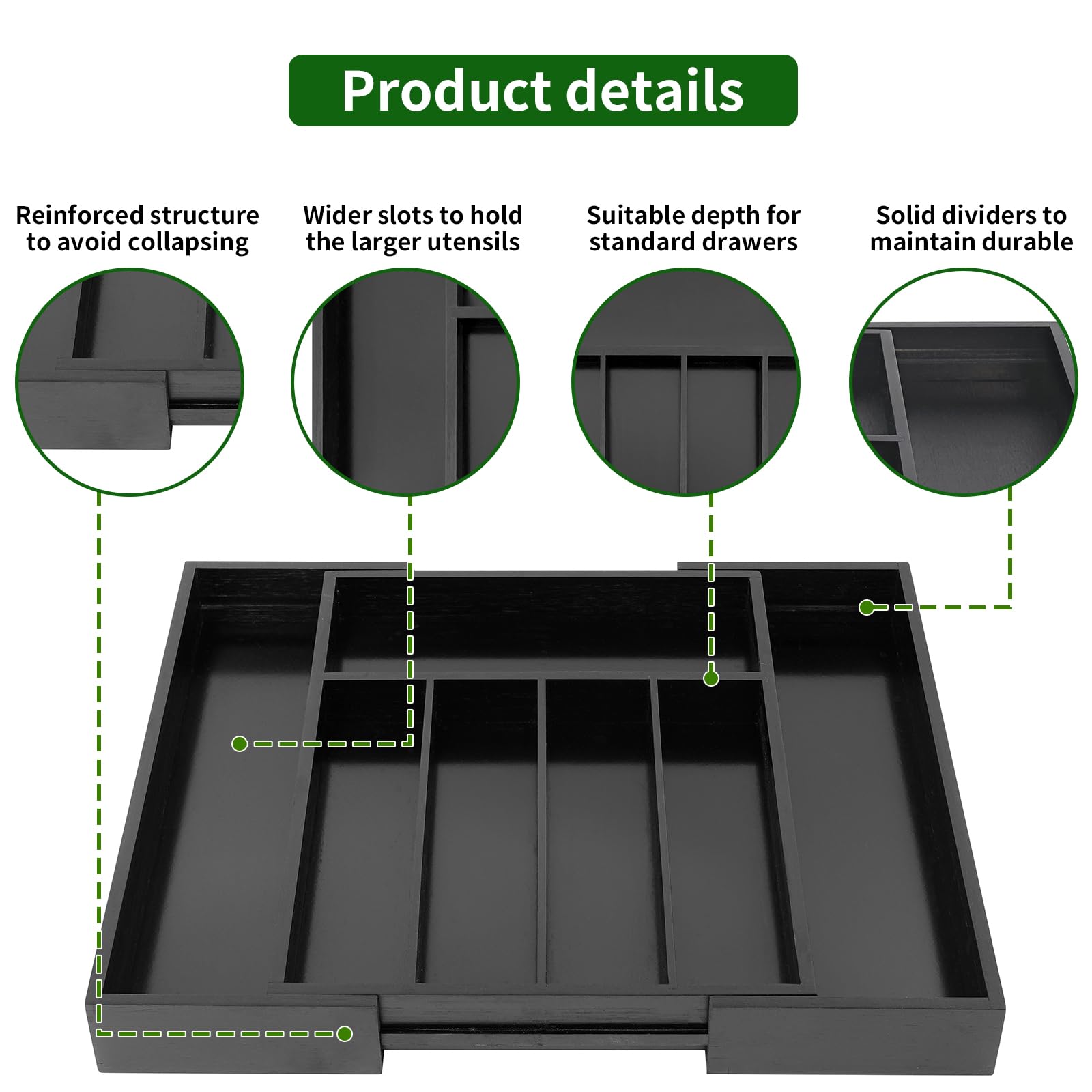 Vaefae Bamboo Silverware Organizer, Expandable Kitchen Drawer Organizer For Cutlery, Wooden Utensil Holder, Multi-Function Drawe