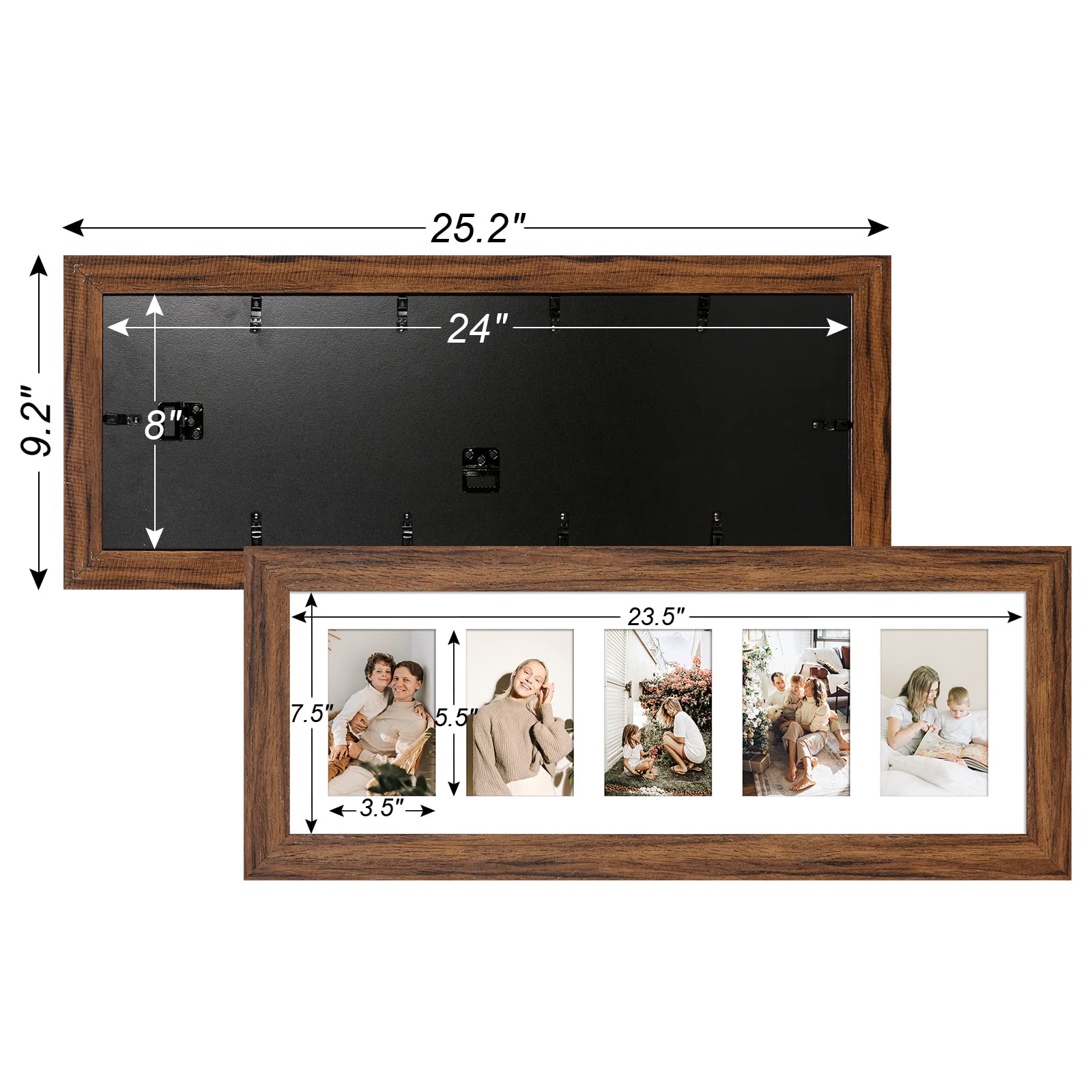Gaevuian 8x24 Picture Frame Display 5 opening 4X6 Picture Frame Collage,Multi Photo Frame with Mat,Plexiglass,Wall or Tabletop D