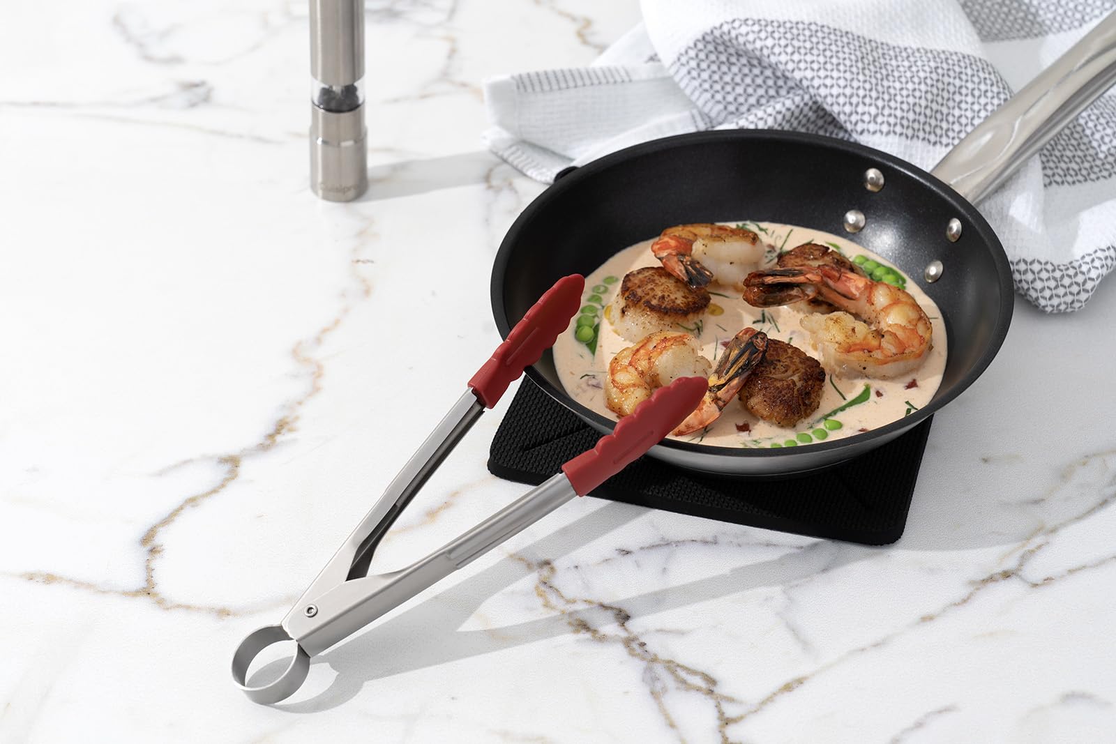 Cuisipro 0065506785059 Mini Tongs, Stainless Steel, Silver, 7'', Red