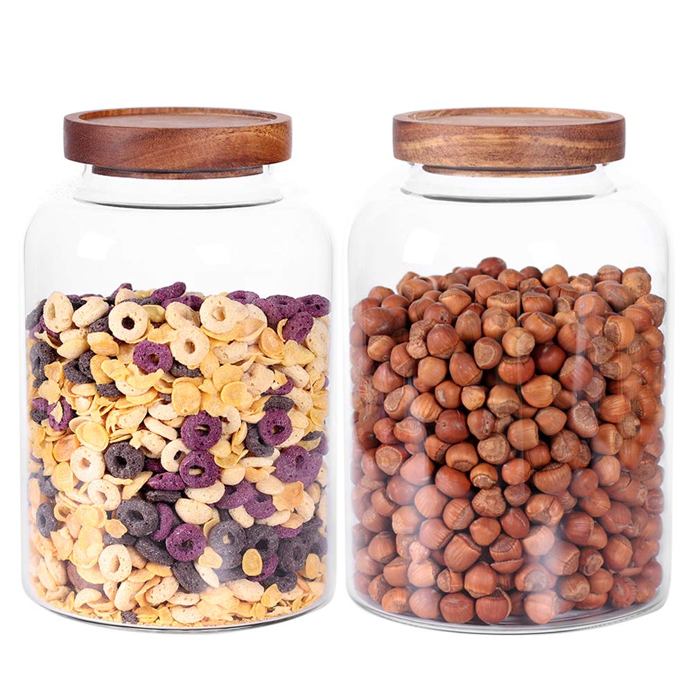 LEAVES AND TREES Y Thicken Glass Storage Jar, Food Storage Container/Canisters with Airtight Wooden Lid for Tea, Coffee, Honey, 