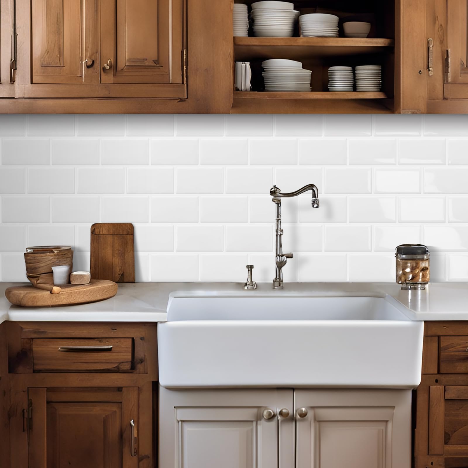 Dewoo 20-Sheet White Peel And Stick Subway Tile Backsplash Self Adhesive Brick Stickers For Kitchen Bathroom Wall (12  12)