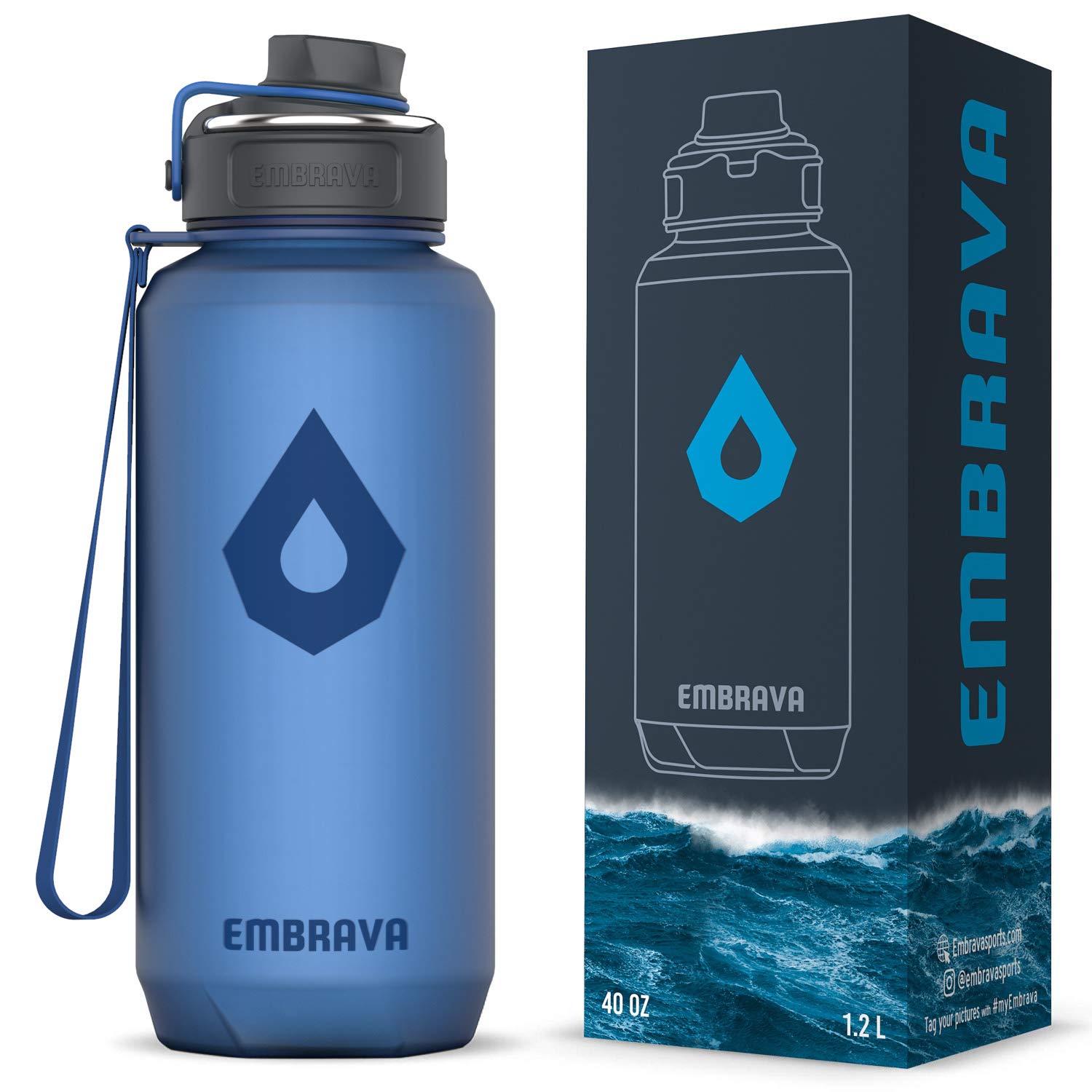 Embrava 40Oz Water Bottle - Large With Travel Carry Ring - Wide Leak Proof Drink Spout - Heavy-Duty, Bpa & Bps Free Tritan Plast