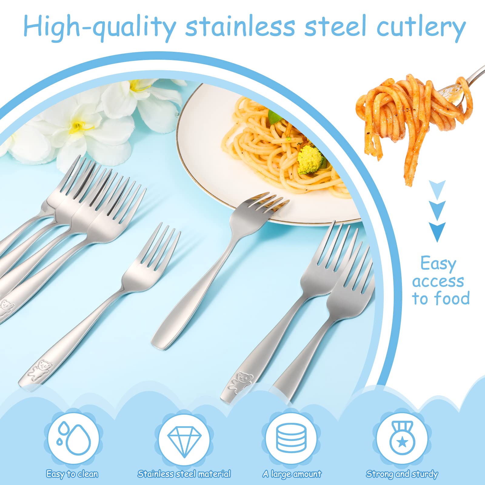 Pimoys 9 Pieces Toddler Forks Kids Forks, Kids Silverware Stainless Steel Childrens Safe Flatware Metal Baby Utensils Set Small