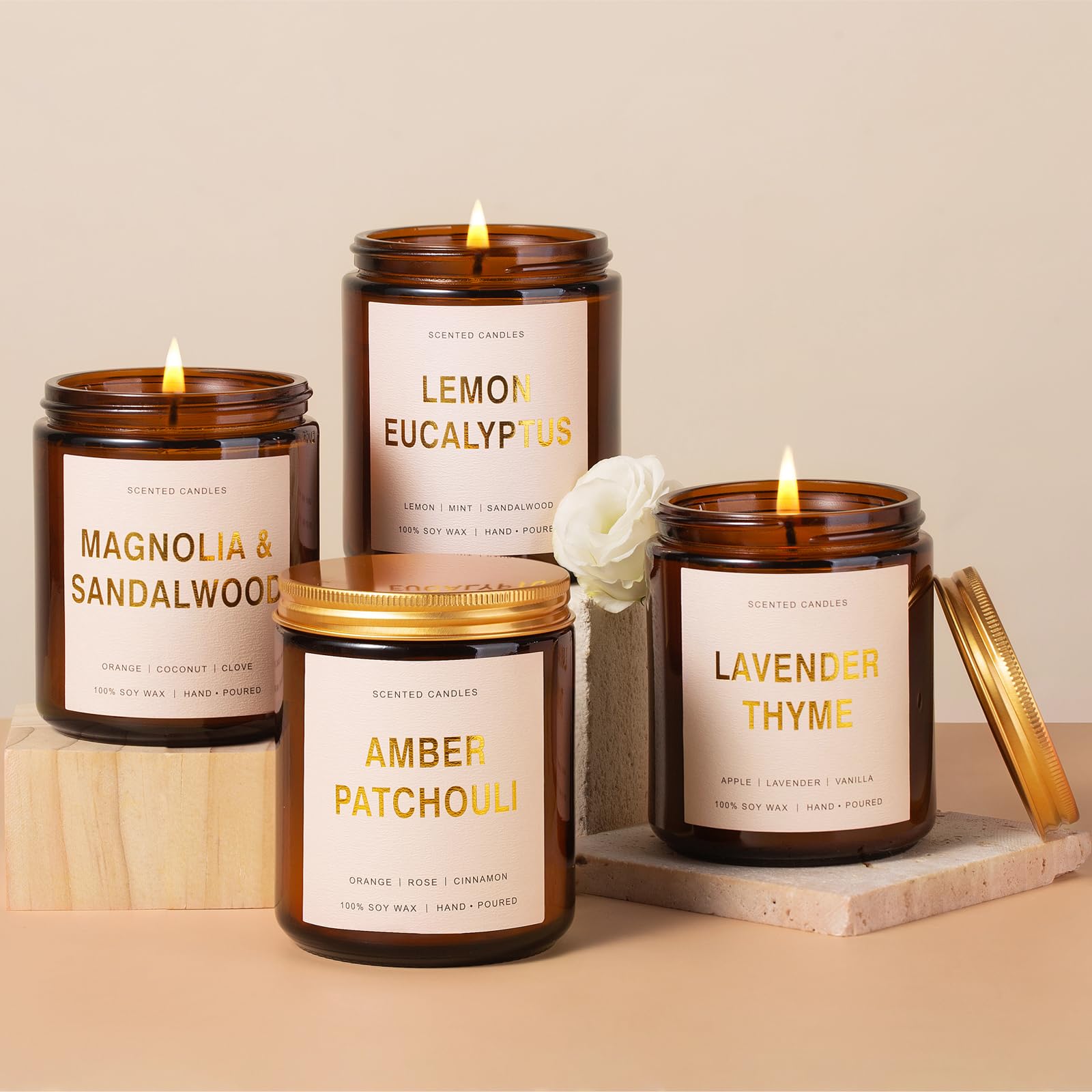 4 Pack Scented Candles for Home, 28 oz Aromatherapy Jar Candle Set Gifts for Men Women, Amber Soy Candles Set, Christmas Candles