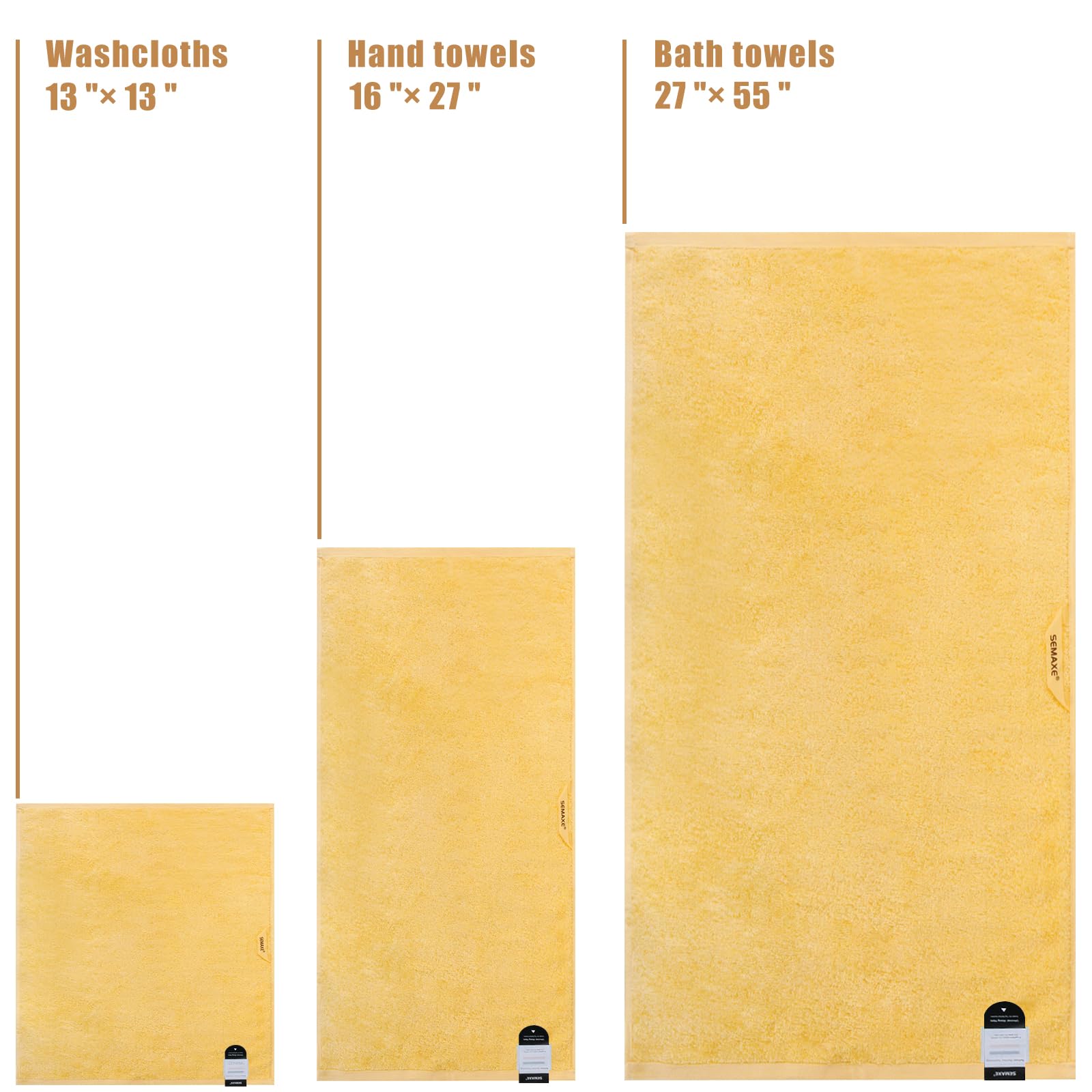Semaxe Bath Towel Set, 100% Cotton Bathroom Towels With Hanging Loops And Nano-Bio Lifecycle Labels, 8 Piece Towel Set Include 2