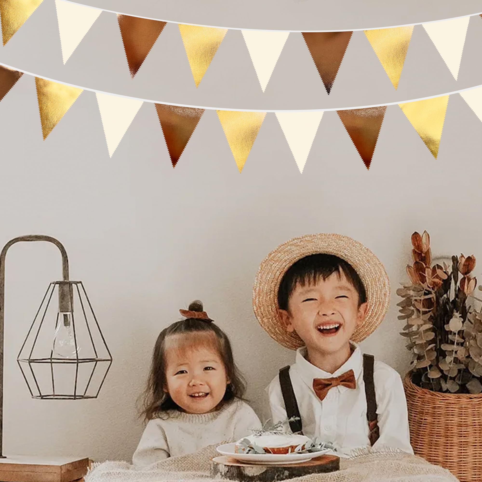 Brown Beige And Gold Party Decorations Fabric Triangle Pennant Banner Flag Bunting Garland For Boho Neutral Rustic Cowboy Wester