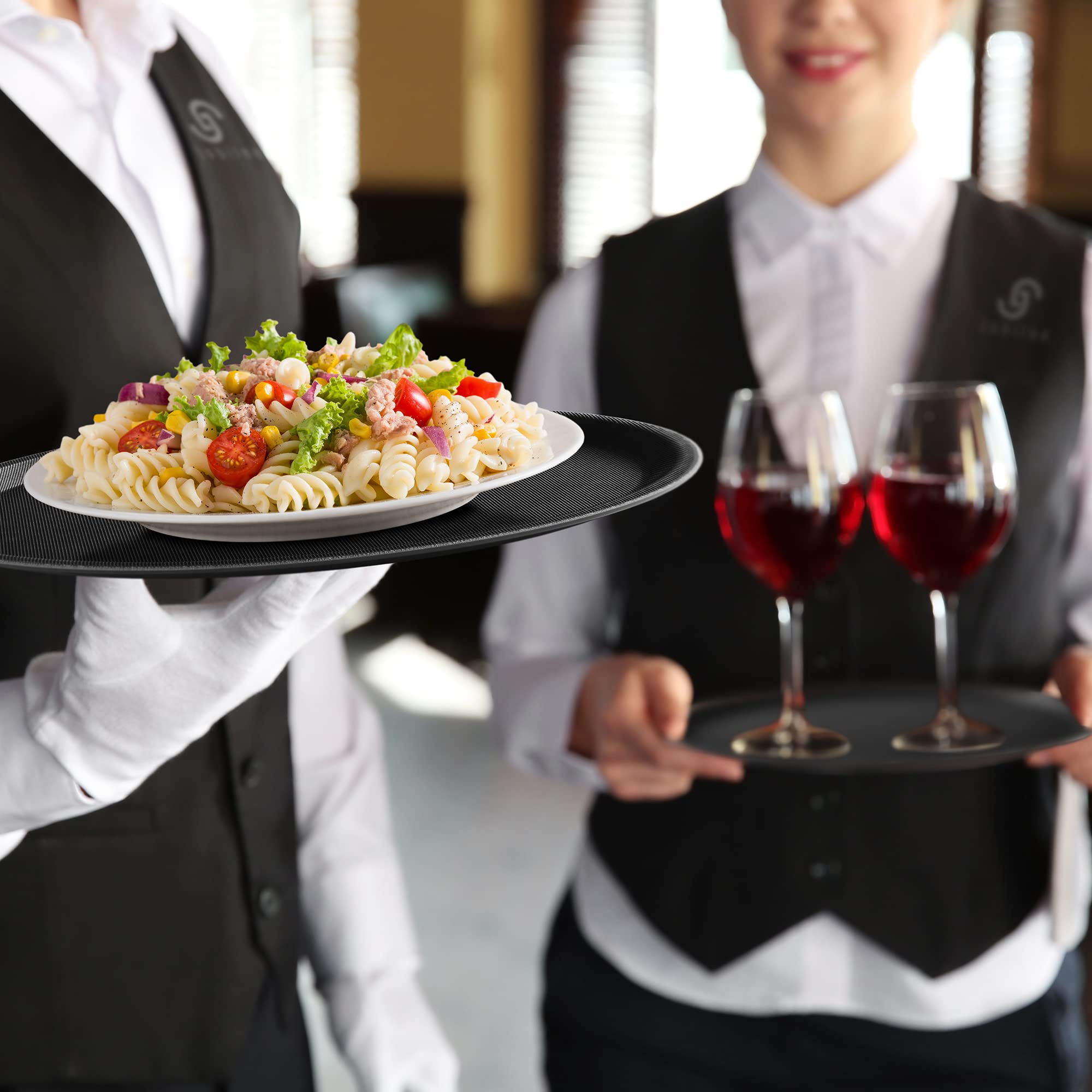 Jubilee 14'' Round Restaurant Serving Trays (Set Of 2), Black - Nsf Certified Non-Slip Food Service Tray