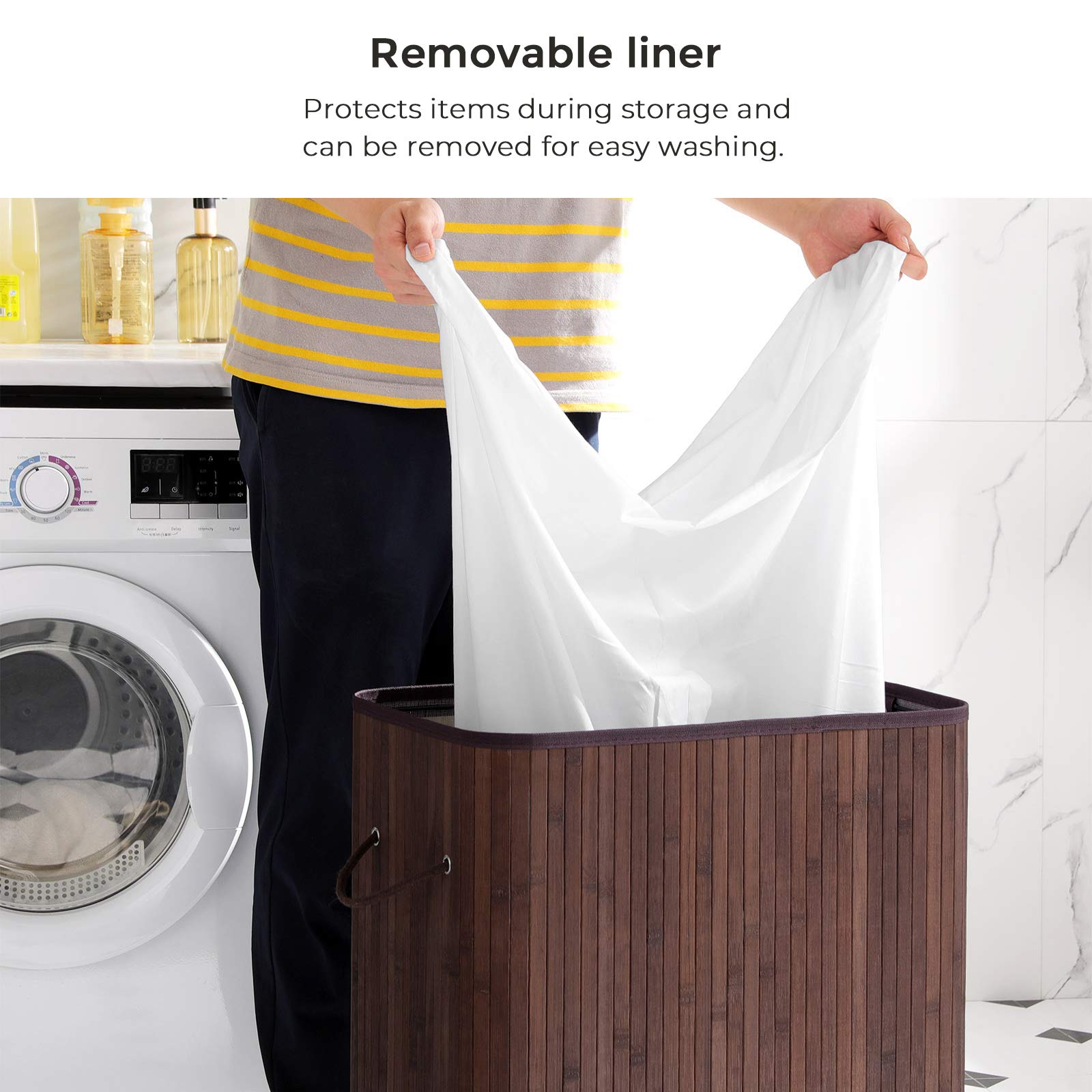 Songmics Laundry Hamper With Lid, Bamboo Launry Basket With Handles, Foldable Storage Basket For Laundry Room, Bedroom, 100L, Br