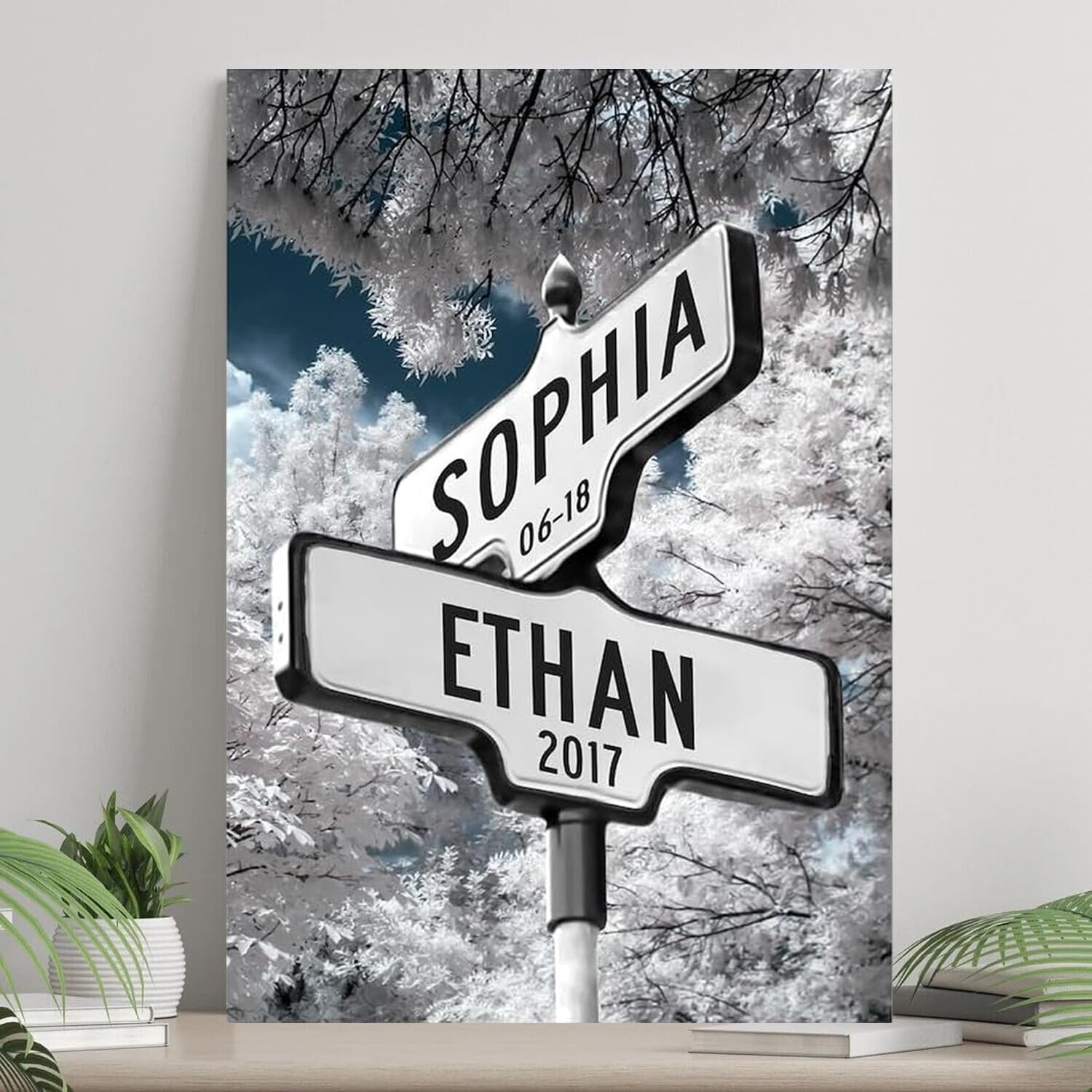 Personalized Crossroads Sign Couple'S Name And Date On Street Sign Poster Or Canvas Prints Love Gift For Anniversary, Wedding Gi