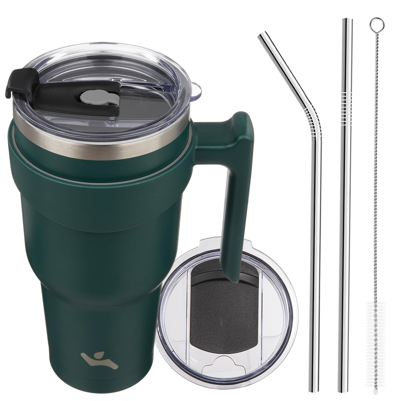 Konokyo 40 oz Tumbler with Handle and 2 Straw 2 Lid, Insulated Water Bottle Stainless Steel Vacuum Cup Reusable Travel Mug,Army 