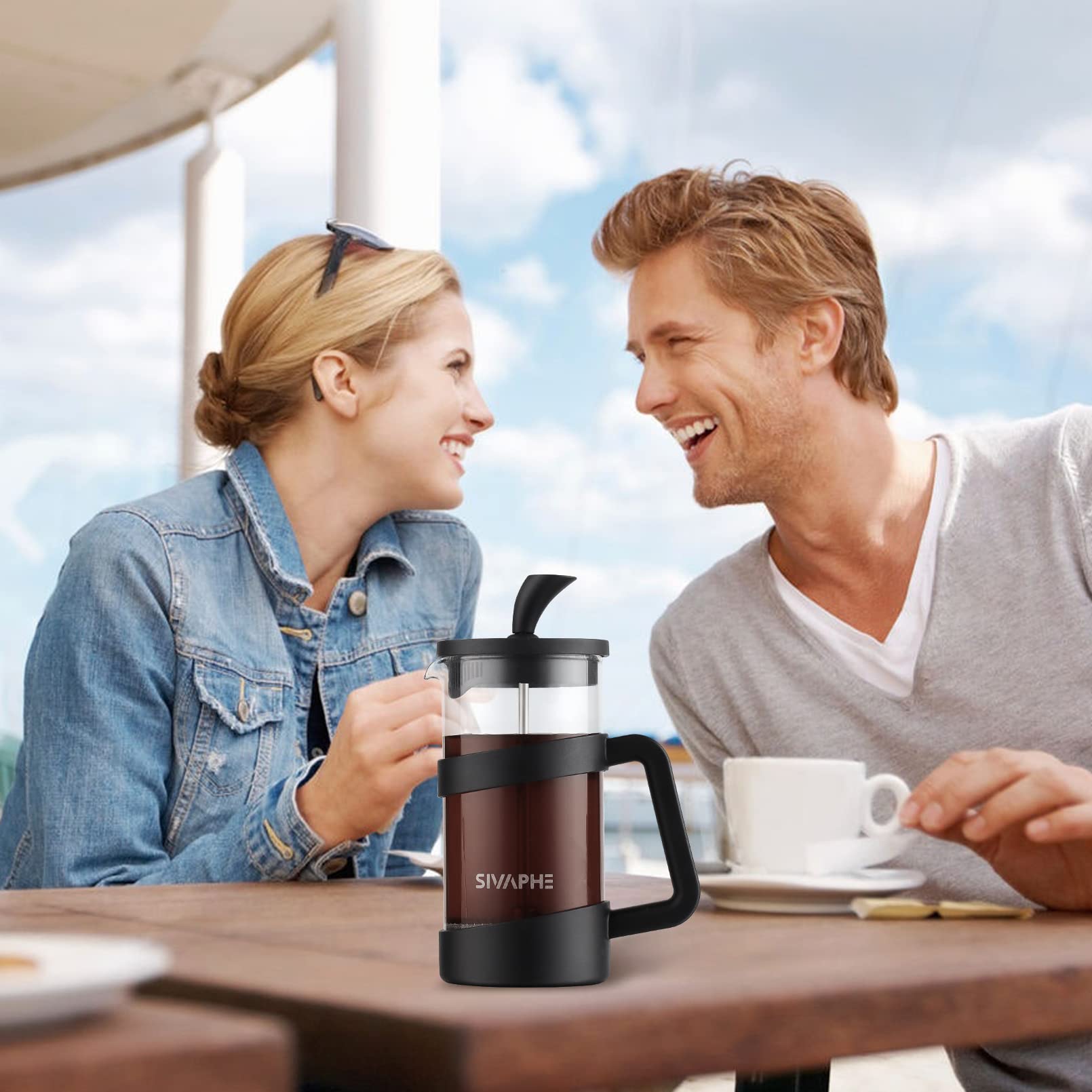 Sivaphe Small French Press 12Oz Light-Weight Durable High Borosilicate Carafe/Tea Maker Single Serve Coffee Press Frothed Brewer