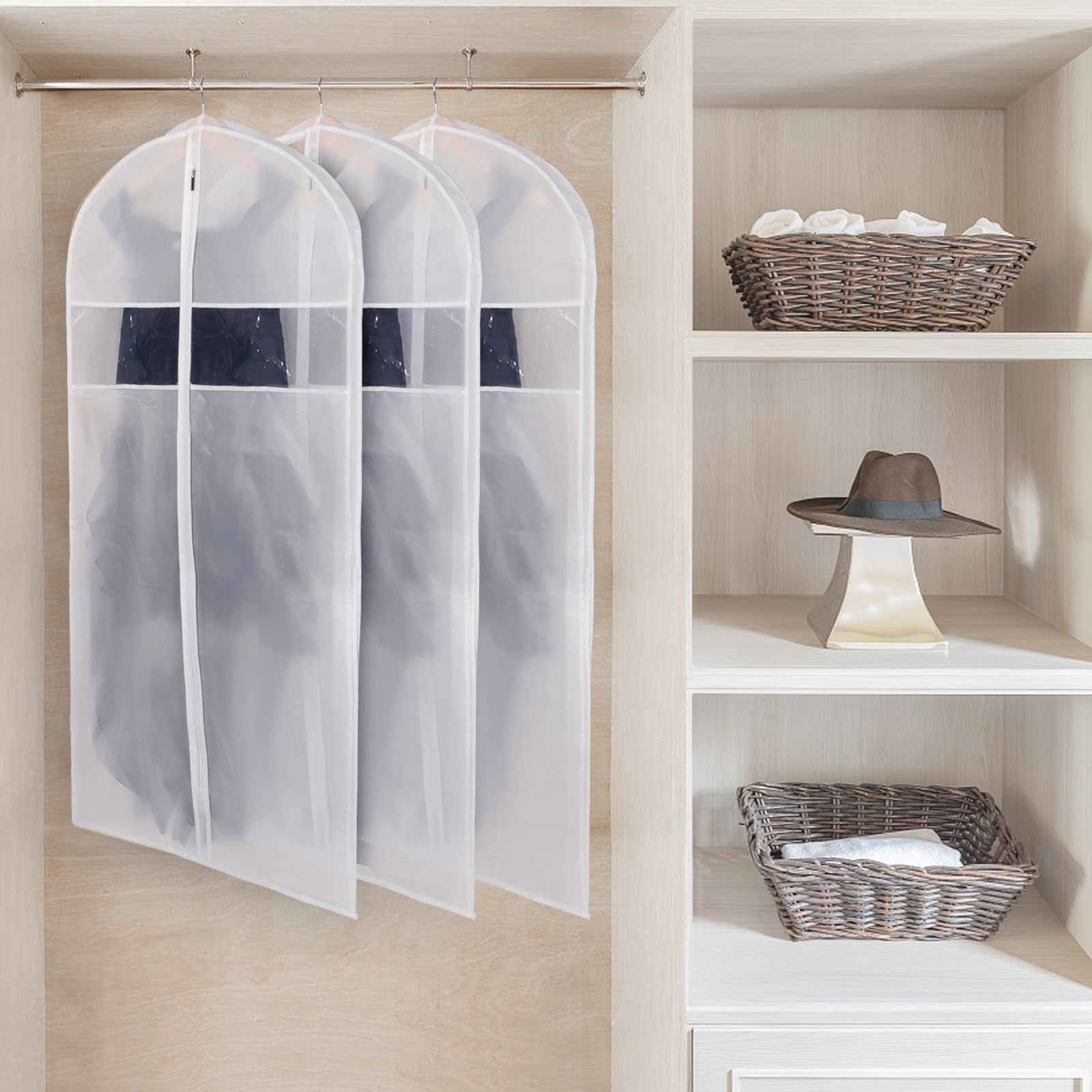 Zilink Clear Suit Coat Bags For Storage 50-Inch Dress Bags For Hanging Clothes With 3'' Gusset Suit Cover Bag For Suit, Coat, Dr