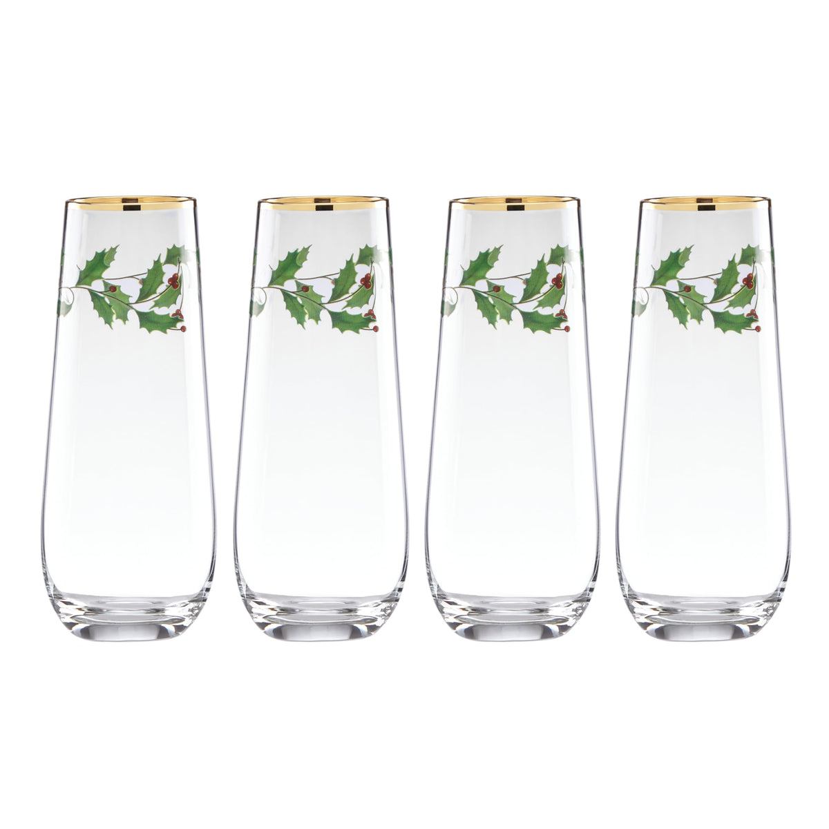 Lenox 889237 Holiday 4-Piece Stemless Flute Set, Christmas Theme