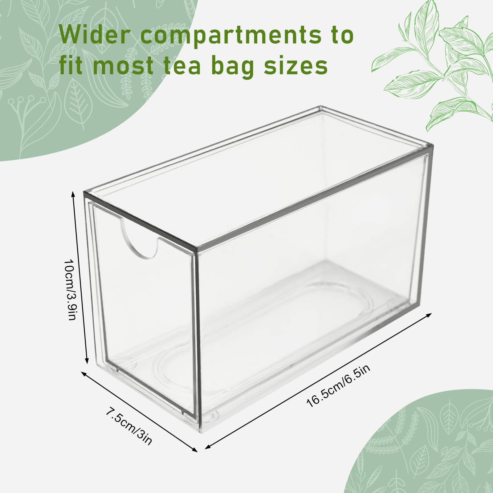 Mevtok 2 Pack Tea Bag Drawers Organizer, Clear Plastic Stackable Tea Bag Storage Holder For Kitchen - 3'' X 6.5'' X 3.9''