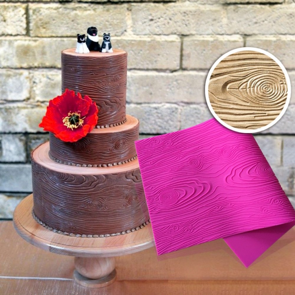 Ak Art Kitchenware Woodgrain Fondant Impression Mat Silicone Cake Lace Mold Cake Texture Mat Pink Blm-23