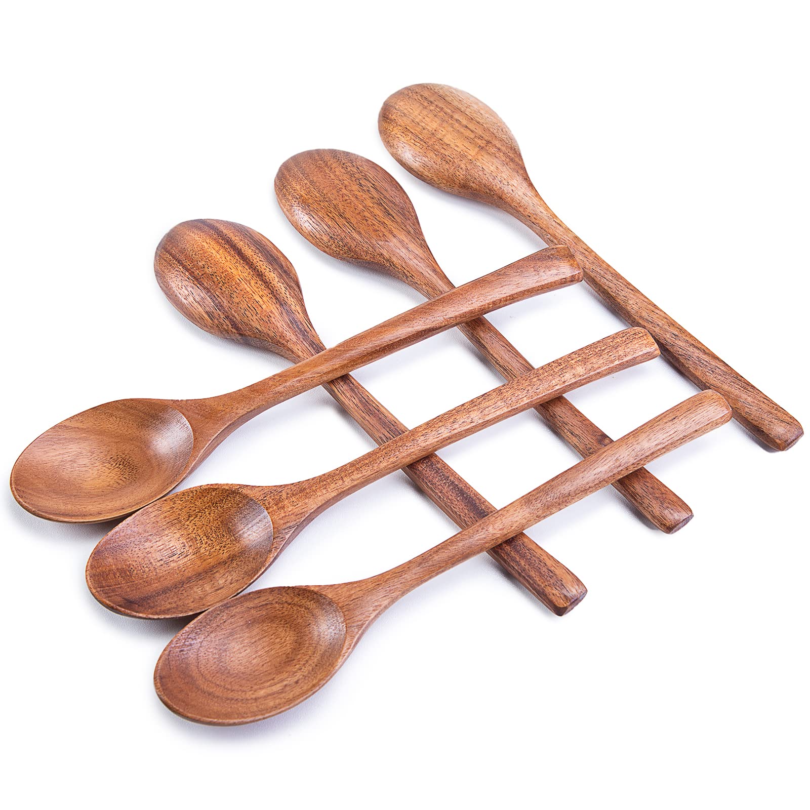 Haksen 8 Inch Wooden Spoon Set, 6Pcs Oval Wooden Mixing Spoons Long Handle Spoons Nonstick Japanese Style Kitchen Utensils For H
