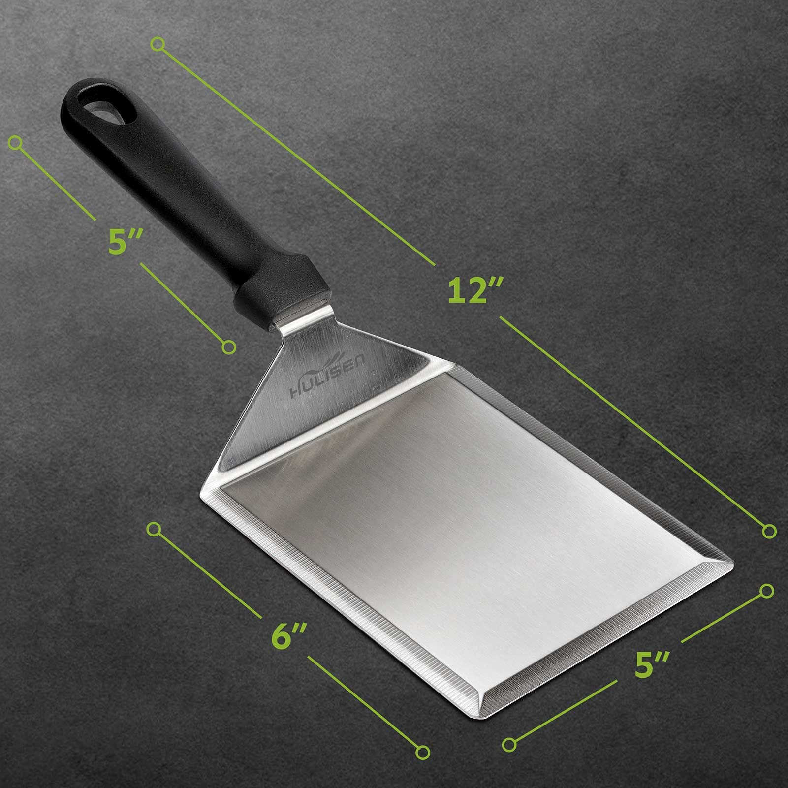 HULISEN Stainless Steel Large Grill Spatula - 6 x 5 Inch Heavy-Duty Metal Spatula with Cutting Edges  Kitchen Griddle Accessories  Smashed Burger Turner Scraper for BBQ Grill and Flat Top Griddle