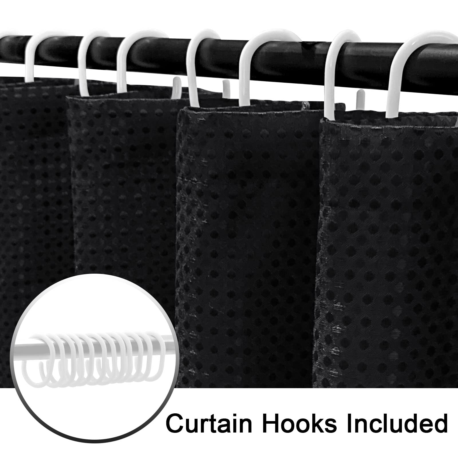 BBiggood Black Shower Curtain  Waffle Weave Shower Curtain for Bathroom Set with Hooks  Waterproof Luxury Hotel Spa Style Decor  Machine Washable  72''x72''