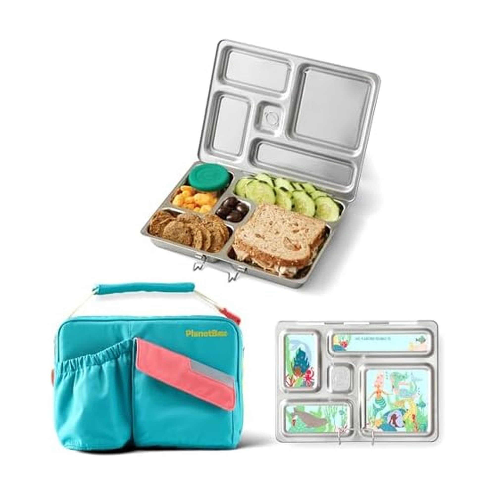 PlanetBox Rover Stainless Steel Bento Box Style Lunch Box Kit for Kids with 5 Compartments, Includes Insulated Lunch Bag, Leakpr