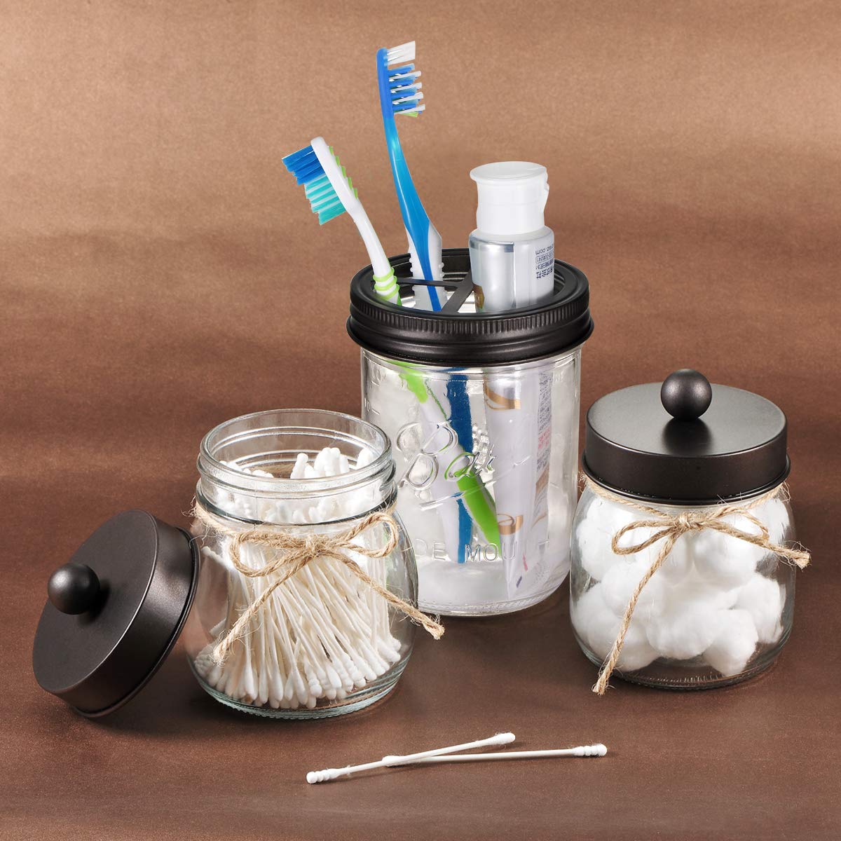 [Wide Mouth ONLY] Mason Jar Toothbrush Holder Lid - Rustproof 304 Stainless Steel - for Ball Mason Jar or Any Pint. Jar - Farmhouse Decor Bathroom Accessories Set/Bronze 2-Pack (Jars not Included)