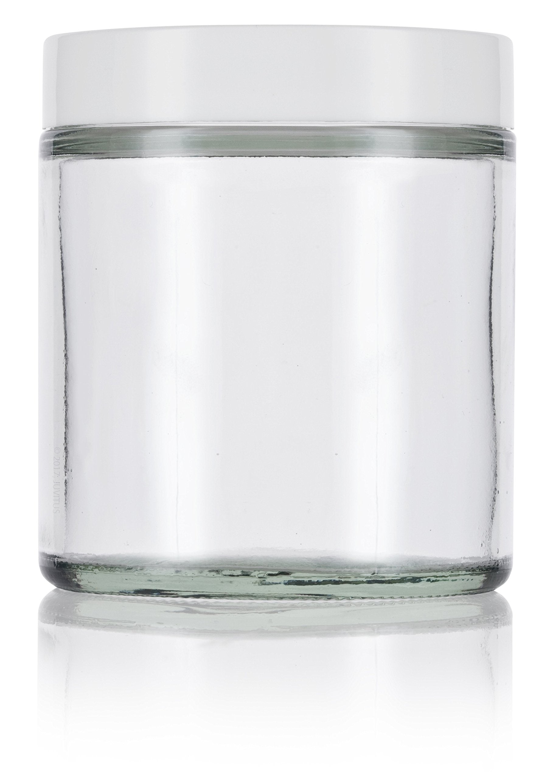 4 Oz / 120 Ml Clear Thick Glass Straight Sided With White Smooth Lid (12 Pack) + Small Glass Balm Jar