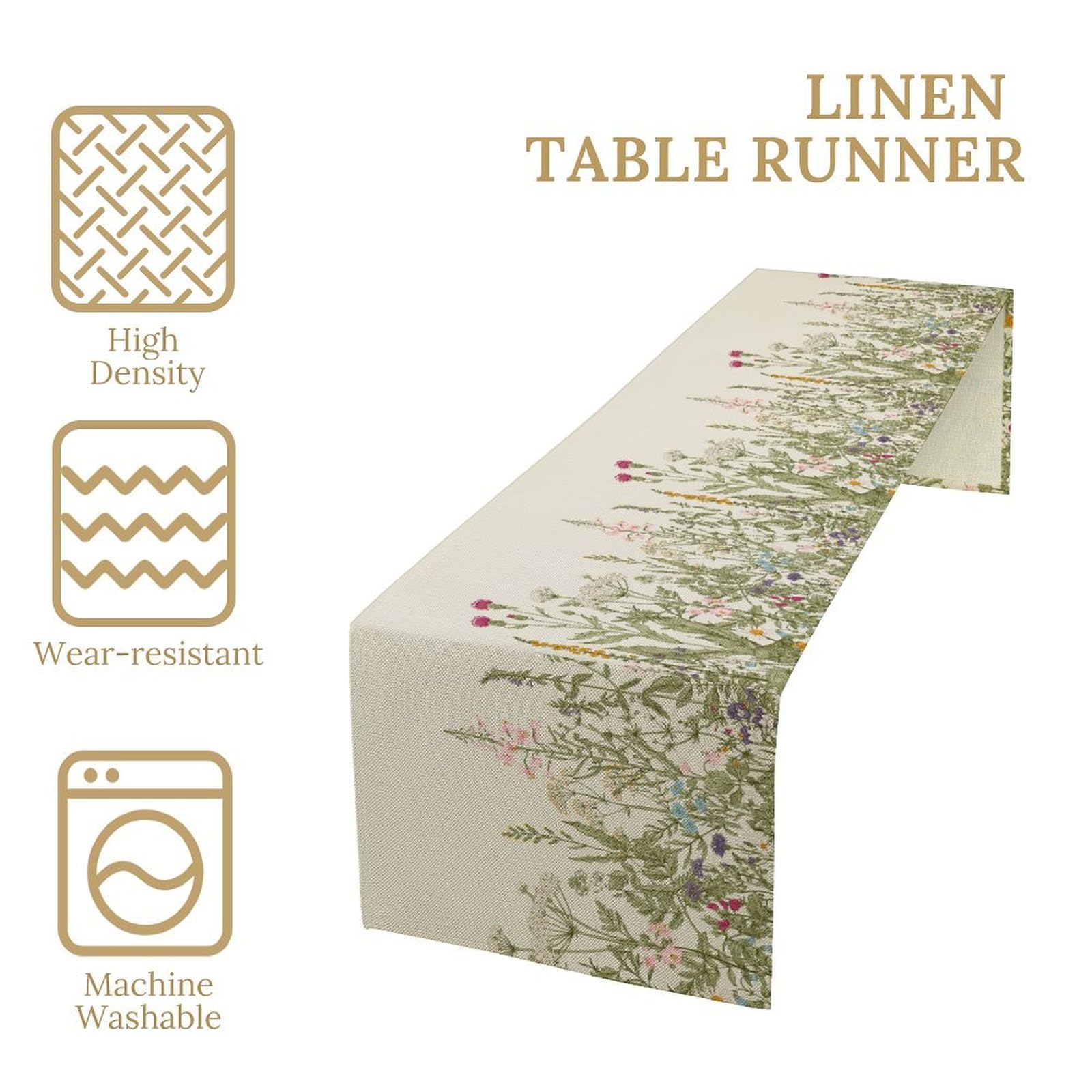 Retro Floral Table Runner Floral Beautiful Flower Rural Theme Dining Table Decor Repeated Symmetric Design for Kitchen Dining Ro
