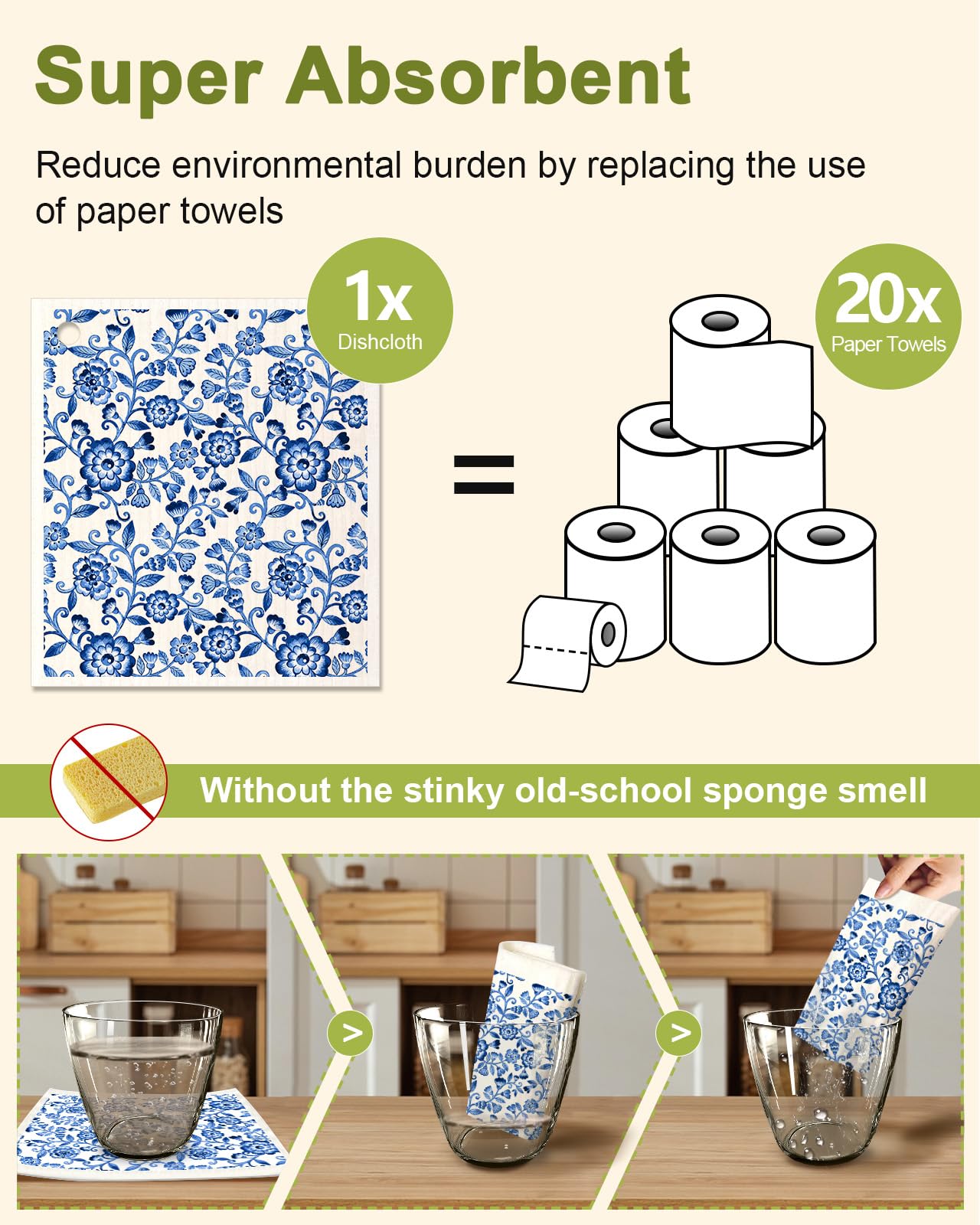 Miss Adola 6 Pack Swedish Dishcloths For Kitchen - Reusable Swedish Dish Cloths For Washing Dishes Fast Drying Swedish Towels Cu