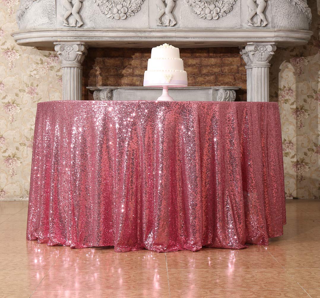 Squarepie Sequin Tablecloth Round Fuchsia Pink 72 Inch Sparkly Table Linen For Wedding Birthday Party