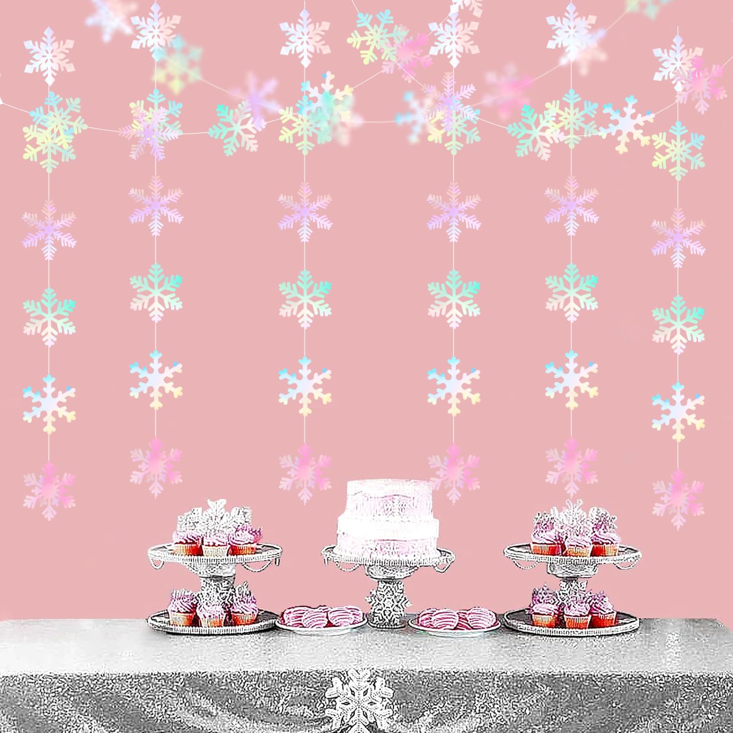 Iridescent-Holographic Snowflake-Snow Christmas Party-Decorations Garland - 6pcs Winter Girl Frozen Birthday New Year Hanging De