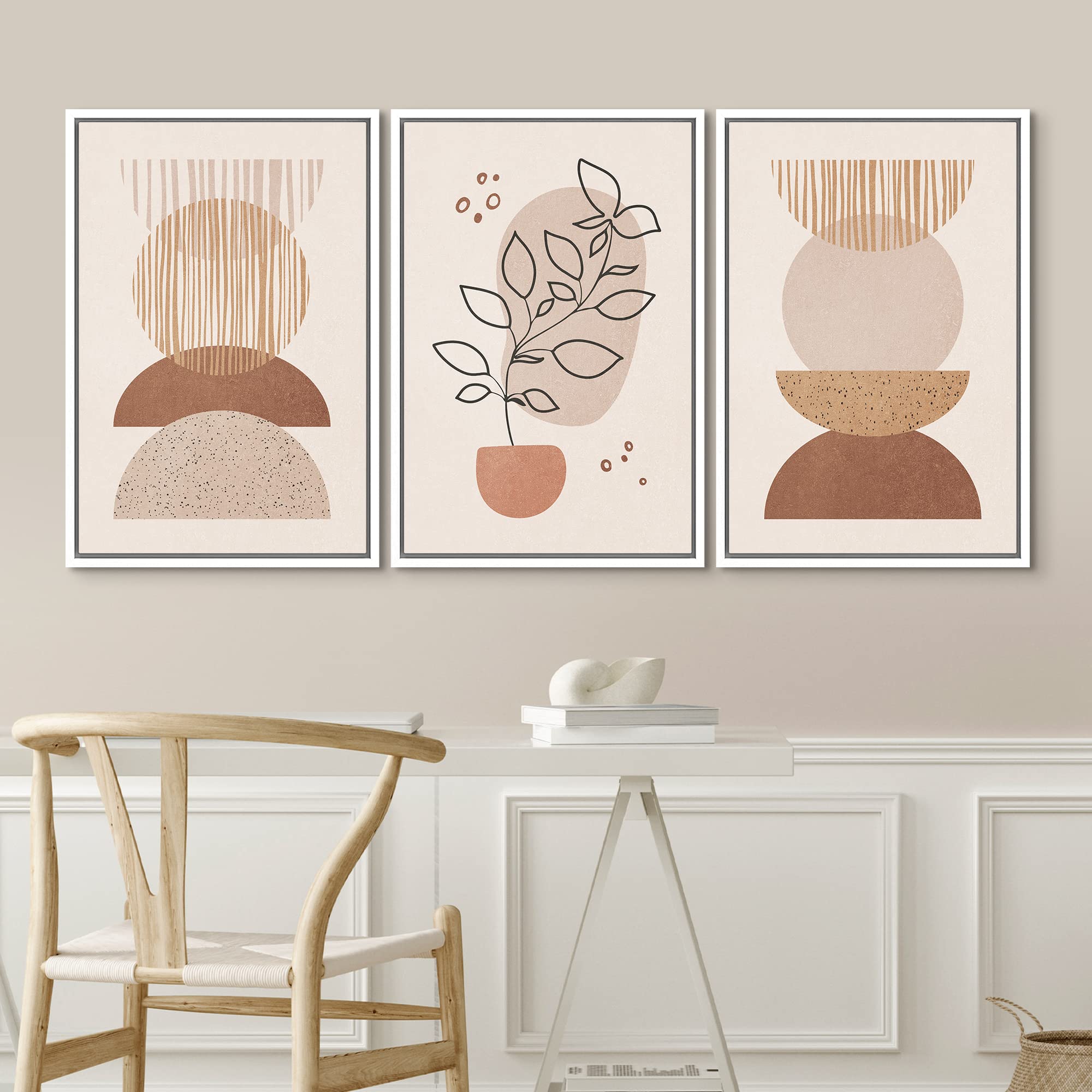 Idea4Wall Framed Canvas Print Wall Art Set Mid-Century Geometric Pastel Semi Circles Abstract Shapes Illustrations Minimalism Bo