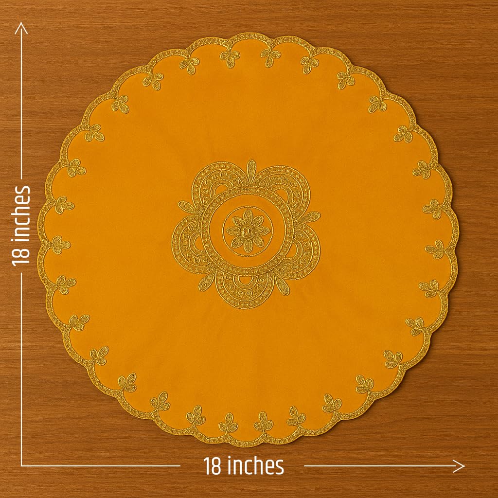 Shoppersduniya Yellow Velvet Designer Aasan Pooja Cloth Mat Mandir Temple Home Office Base Chowki 46cm