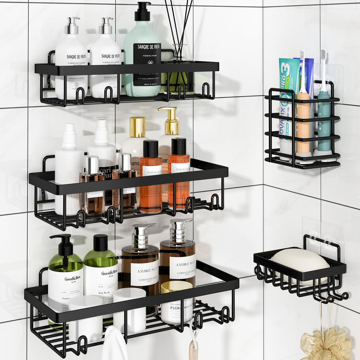 Liuoud Shower Caddy, 5 Pack Shower Organizer Rack For Inside Shower, Self Adhesived Shower Shelf Large Capacity Rustproof Stainl