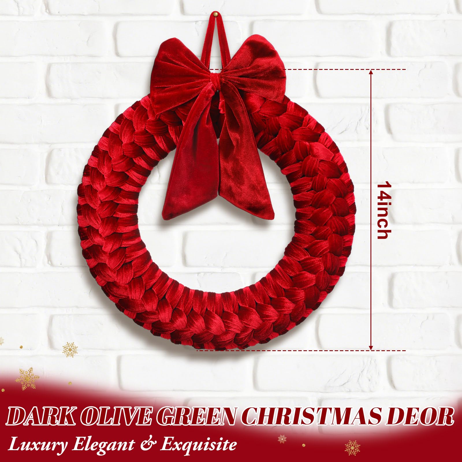 Barydat Christmas Velvet Wreath 14 Wreaths for Front Door Velvet Christmas Wreath Ornament with Bow for Party Table Fireplaces P