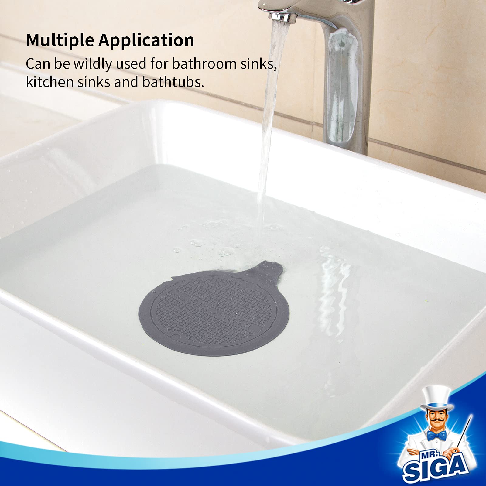 Mr.Siga Silicone Bathtub Stopper, Drain Stopper For Shower, Sink, 5.1'' Diameter, Grey, 3 Pack