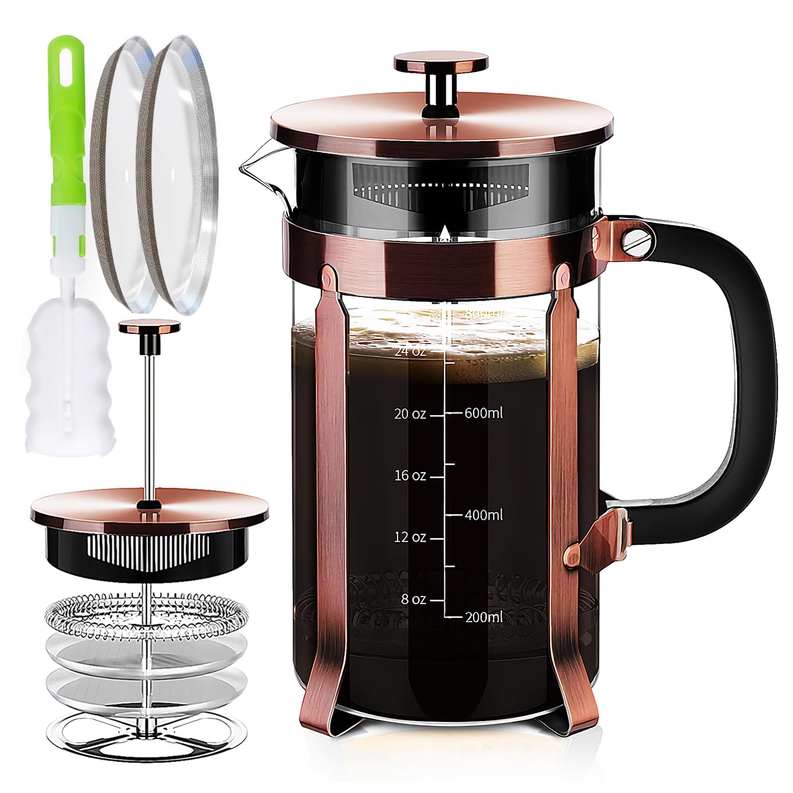 Ymmind French Press Coffee Maker 304 Stainless Steel Coffee Press,With 4 Filters System, Heat Resistant Thickness Borosilicate F