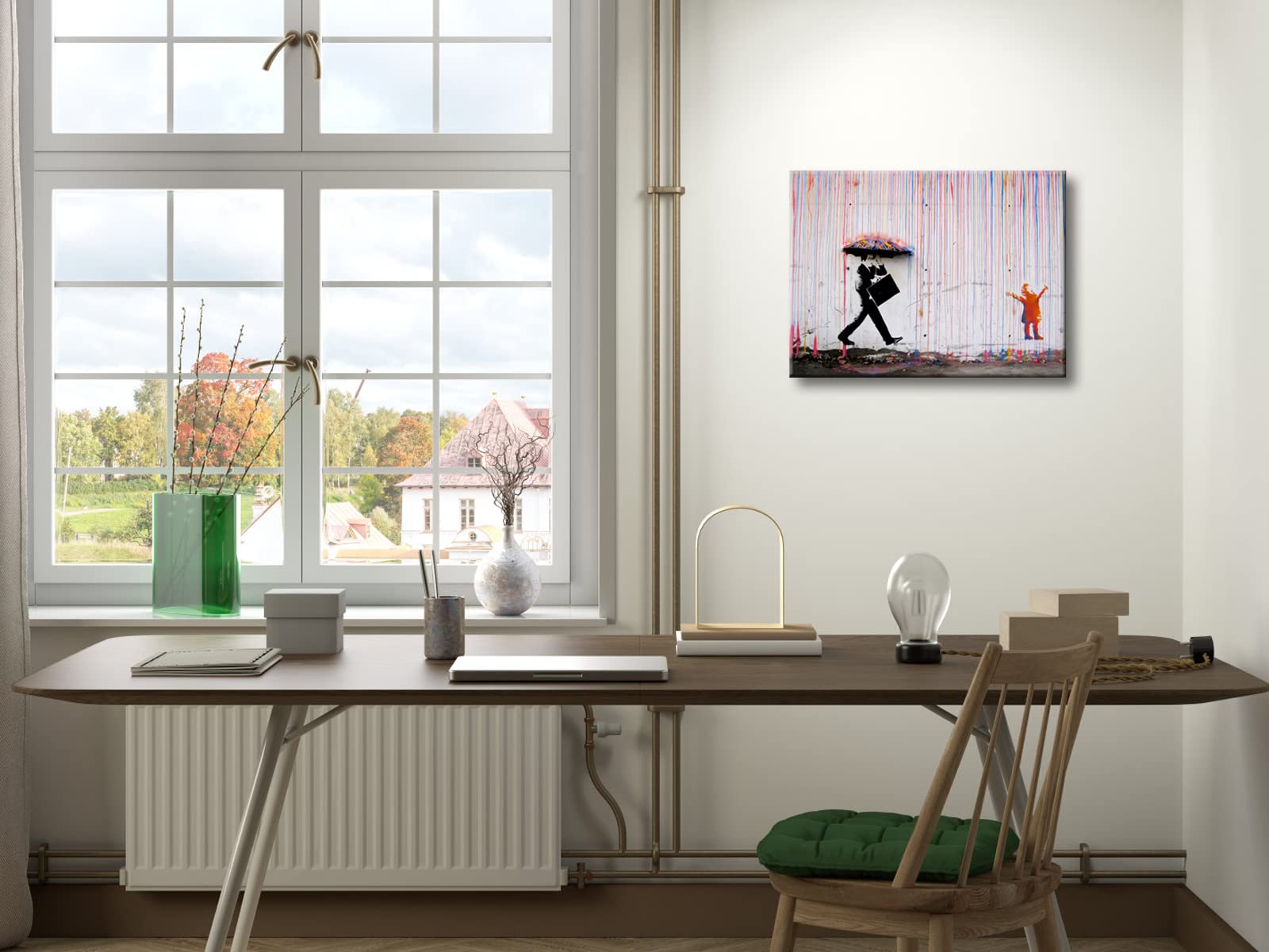 Wieco Art Banksy Raining Day Or Colorful Graffiti Street Famous Canvas Paintings Wall Art Modern Inspirational Grey Love Picture