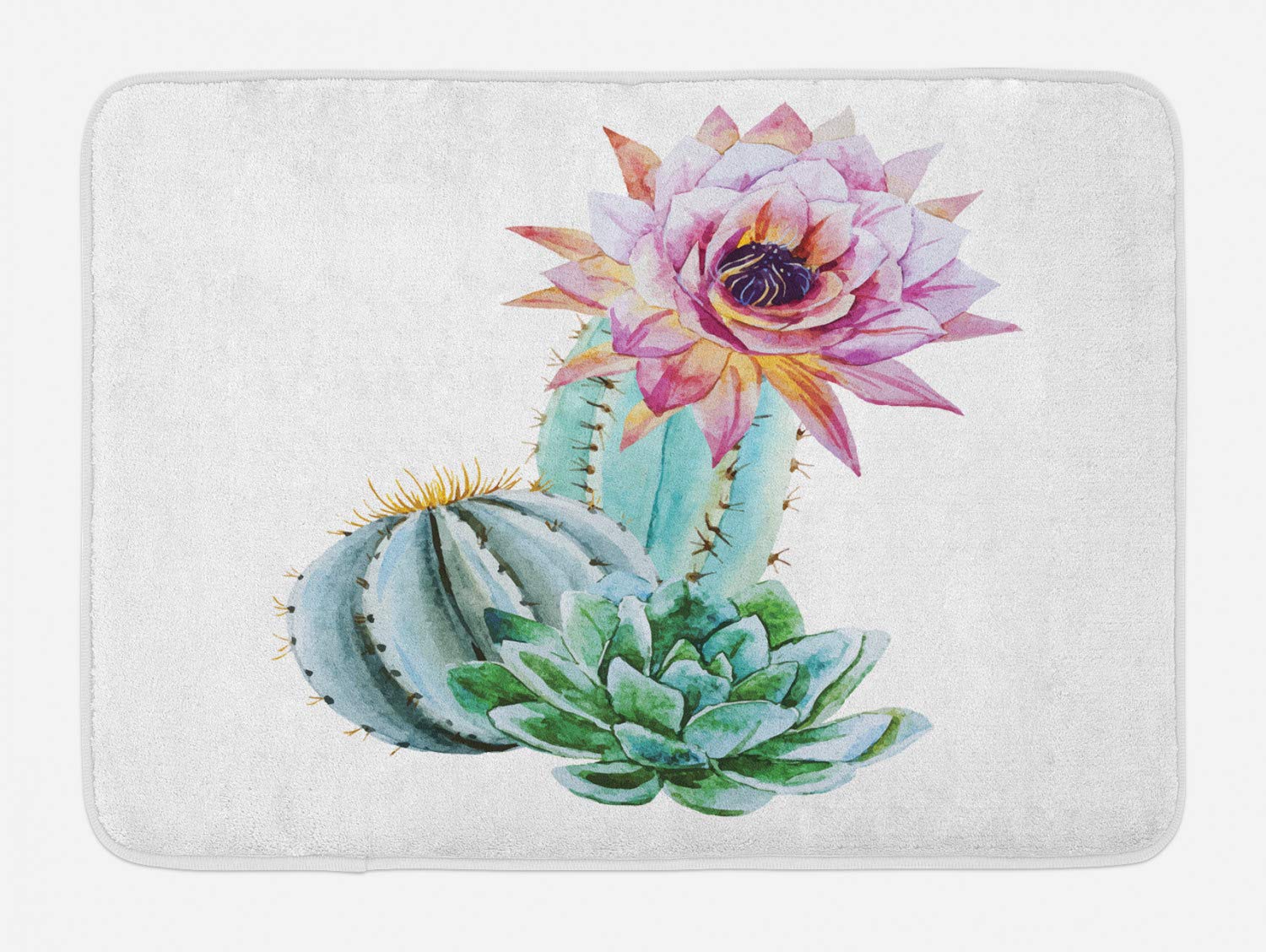 Ambesonne Cactus Bath Mat, Cactus Spikes Flower In Hot Mexican Desert Sand Botanical Natural Image, Plush Bathroom Decor Mat Wit