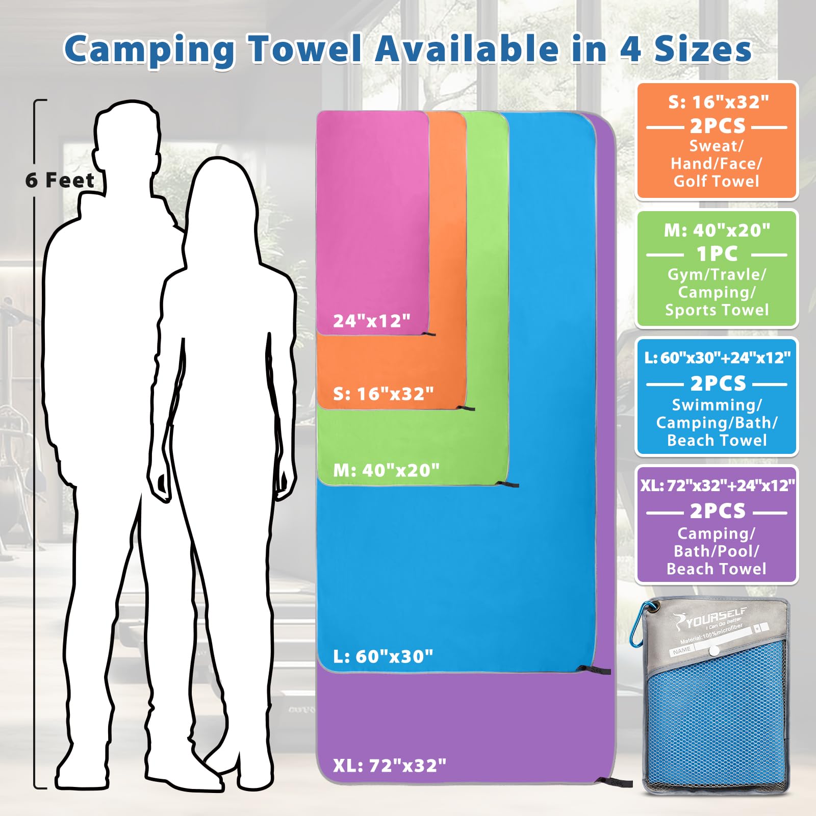 SYOURSELF Camping Towel  Microfiber Towel Quick Dry Beach Towel  Super Absorbent Compact Travel Towel Yoga Gym Sport Towel for Workout Camping Hiking Bath Swim(M:40''x20'')