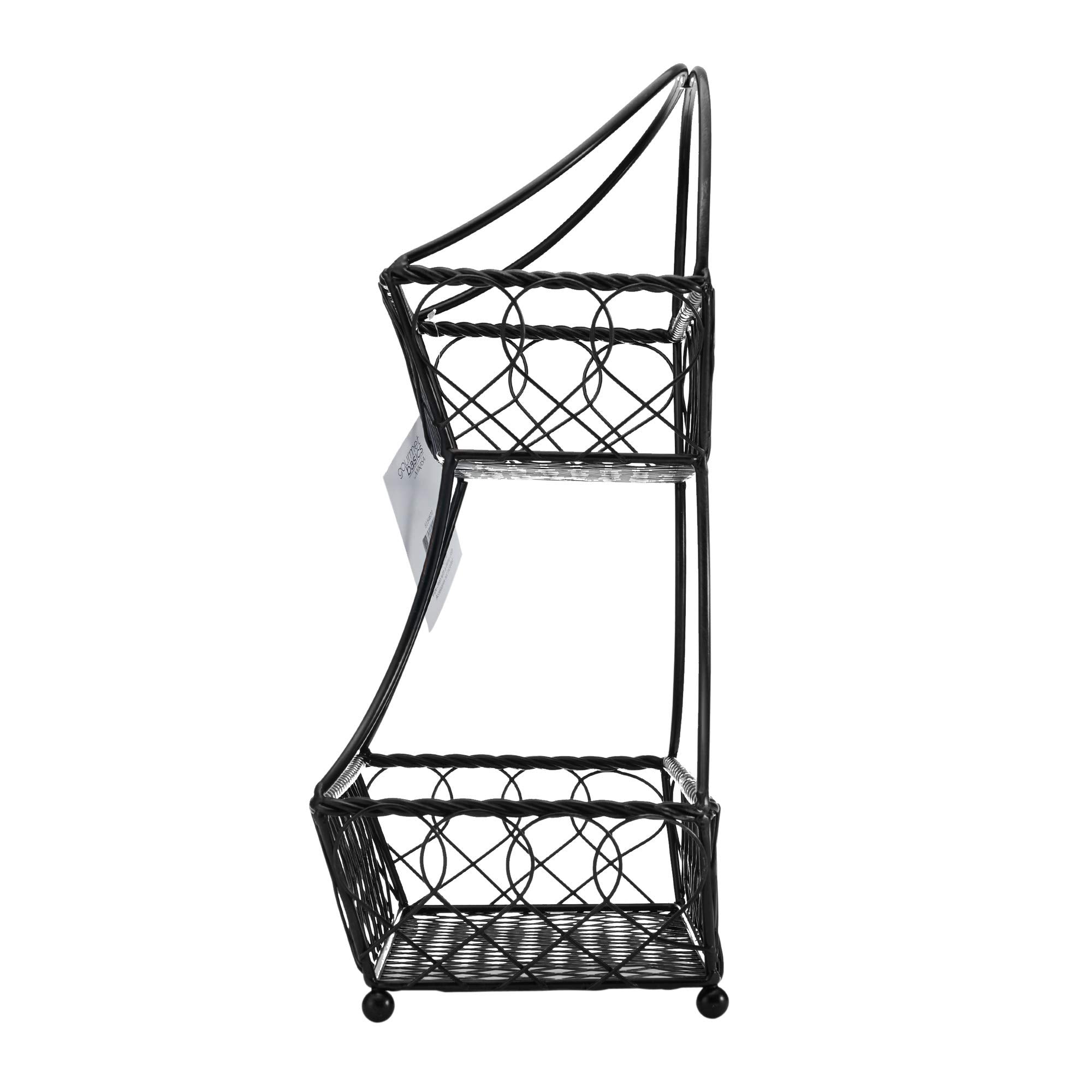 Gourmet Basics By Mikasa Loop And Lattice 2-Tier Flatback Metal Fruit Basket, Antique Black