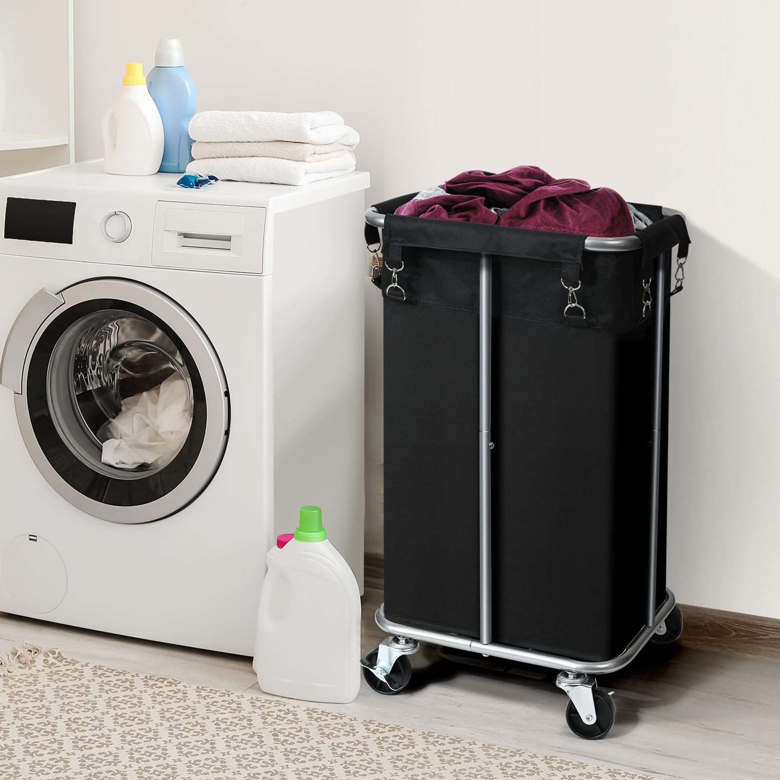 Laundry Basket With Wheels, Rolling Laundry Hamper With Removable Bag, 100L Laundry Sorter Cart, Narrow Slim Clothes Hamper Orga