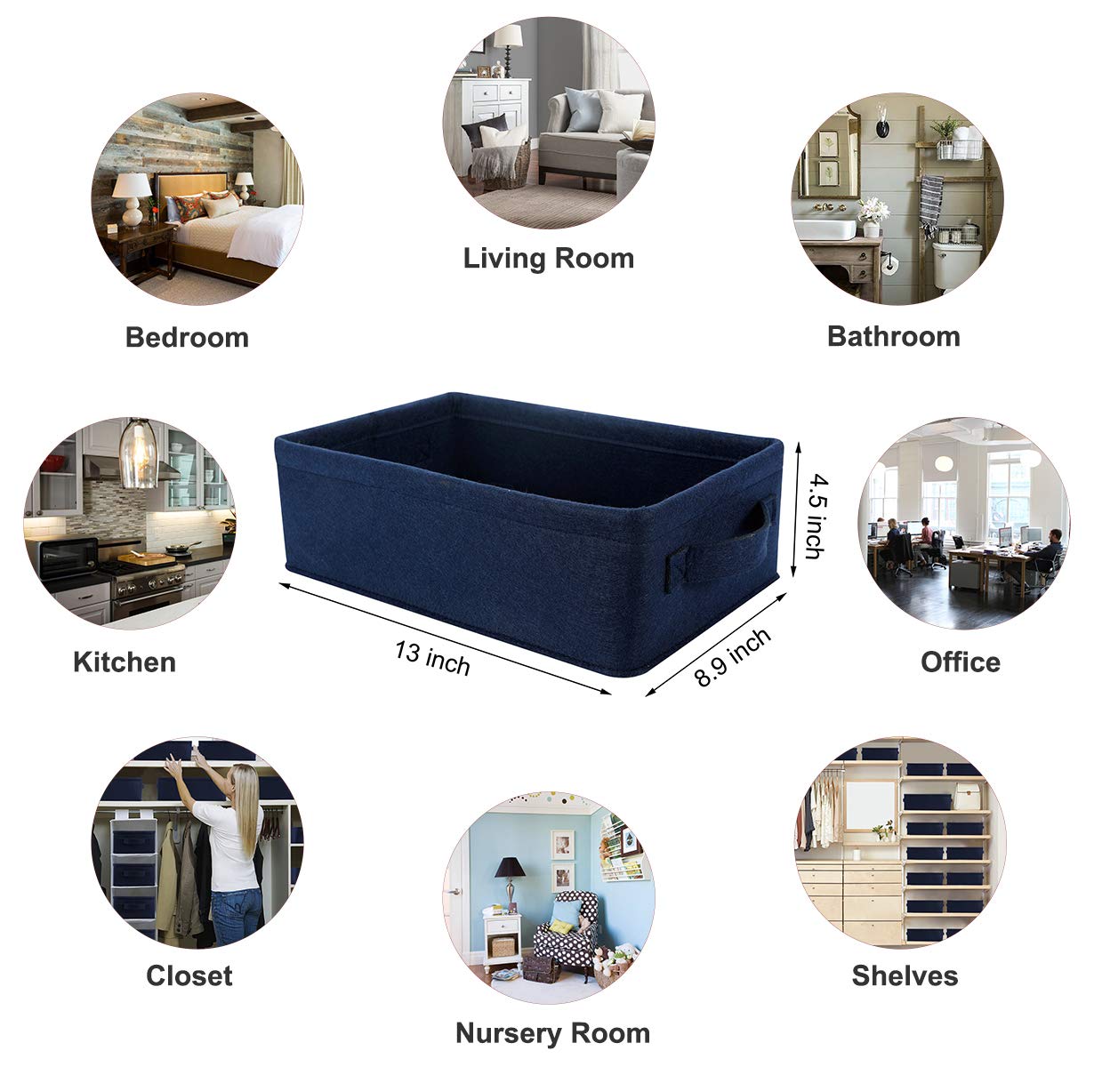 Decorative Storage Basket Collapsible Felt Bins Fabric Baskets Storage Organizer for Underwear Socks Bra Towel Toiletry Baby Products Storage Basket Navy Blue