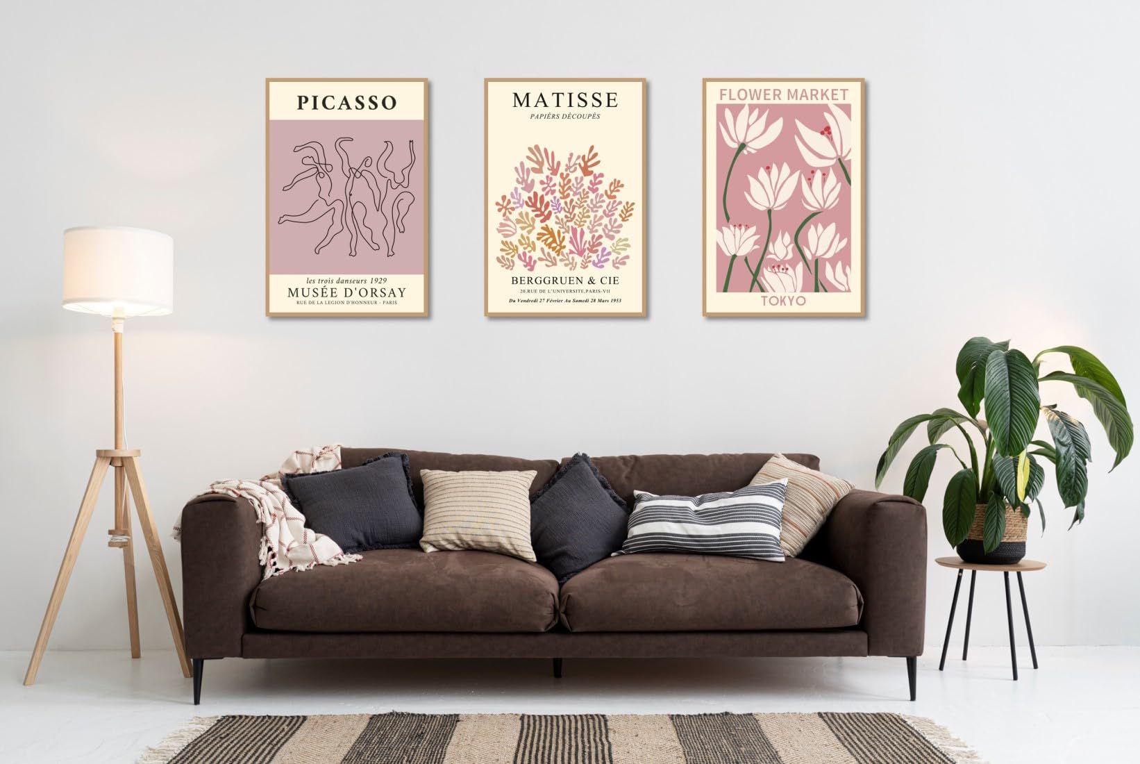 Mini Zozi Matisse Wall Art Flower Market Prints 16X24 3Pcs Picasso Wall Decor Large Canvas Pink Posters Trendy Funky Aesthetic A