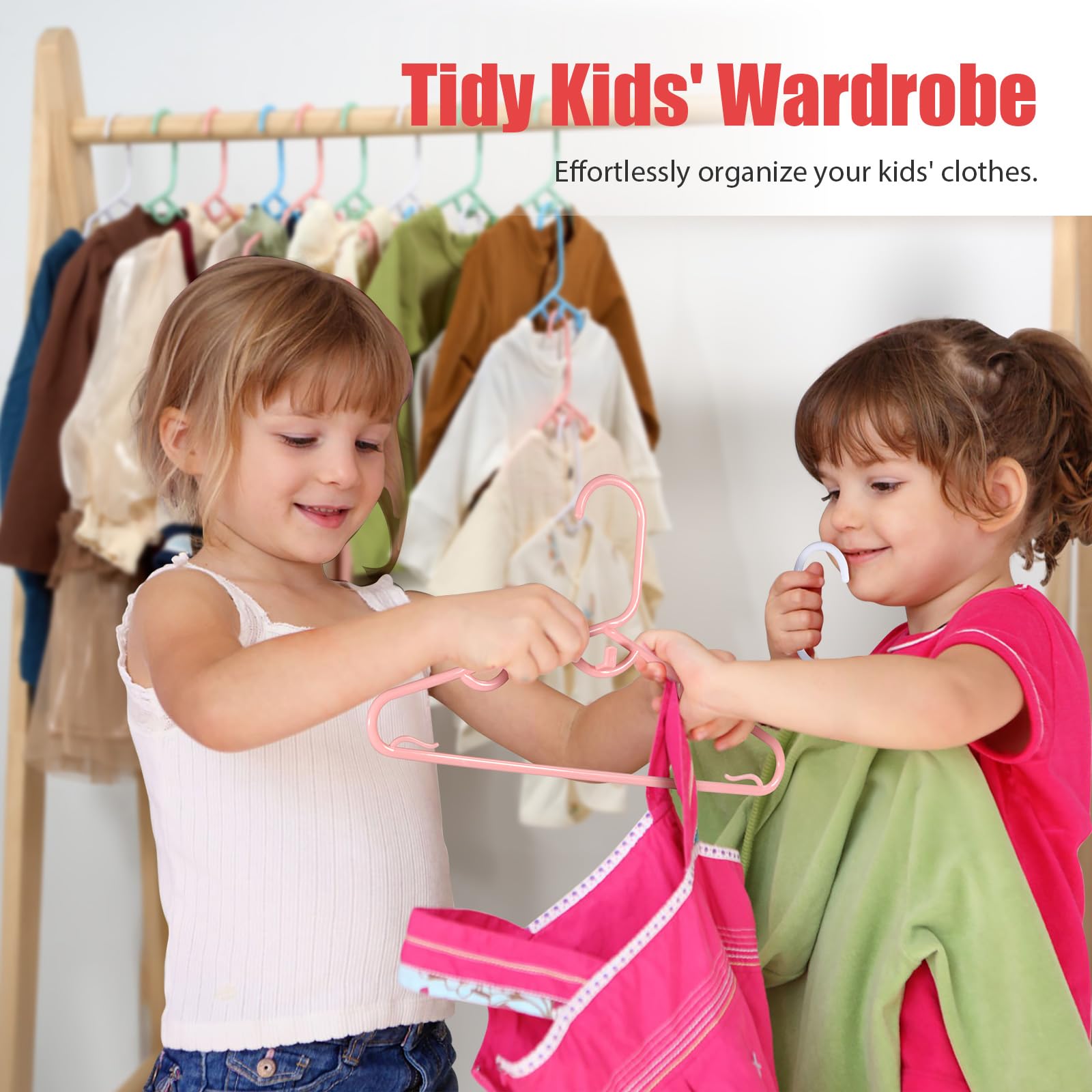 Piglog Baby Hangers 100 Pack, Mix Colour Kids Plastic Hangers Stackable Design Kids Hangers For Baby Closet, 11.4'' Durable Hang