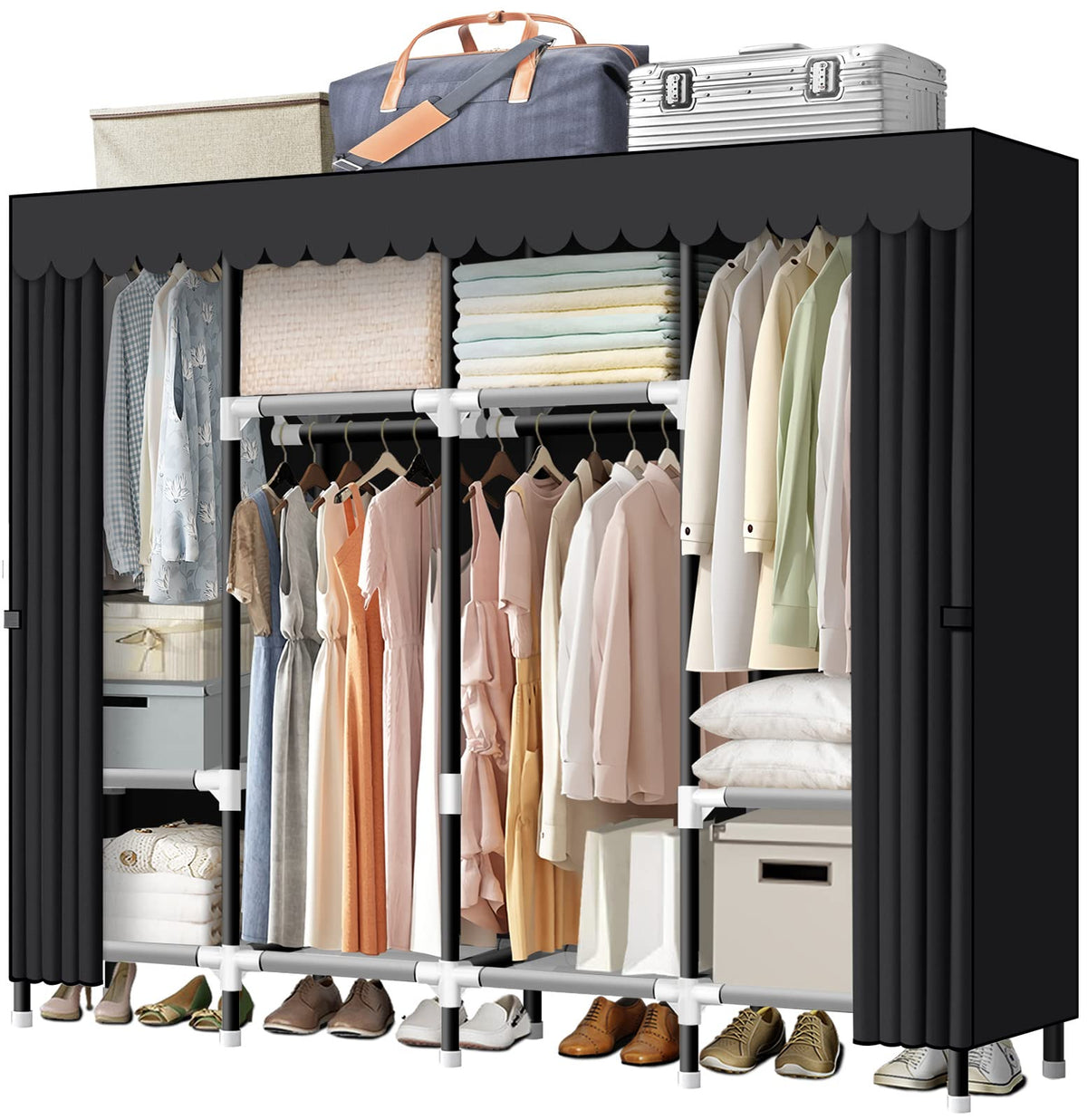 Lokeme Portable Closet, 67 Inch Wardrobe Closet For Hanging Clothes With 4 Hanging Rods, 25Mm Steel Tube Clothes Storage Organiz