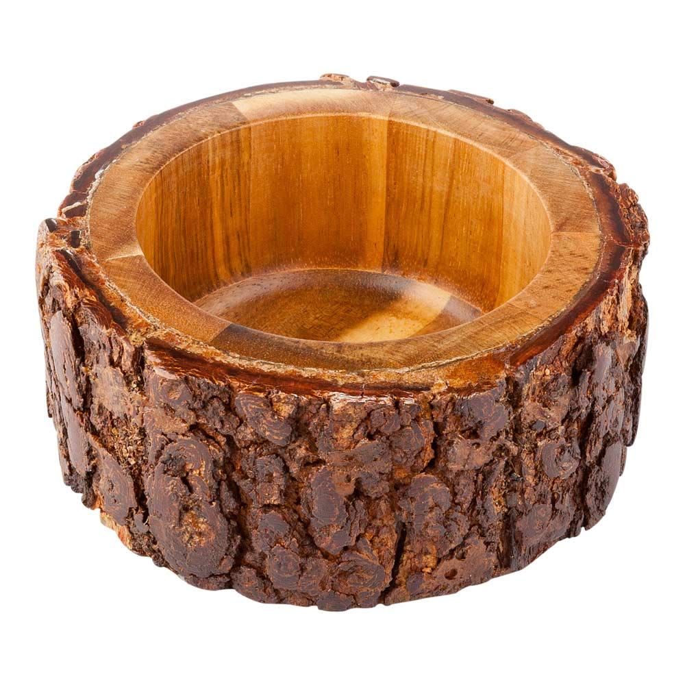 Restaurantware 10 Ounce Wood Serving Bowl 1 Small Rustic Wood Bowl - Varnished With Bark Edges Round Natural Acacia Wood Wood So
