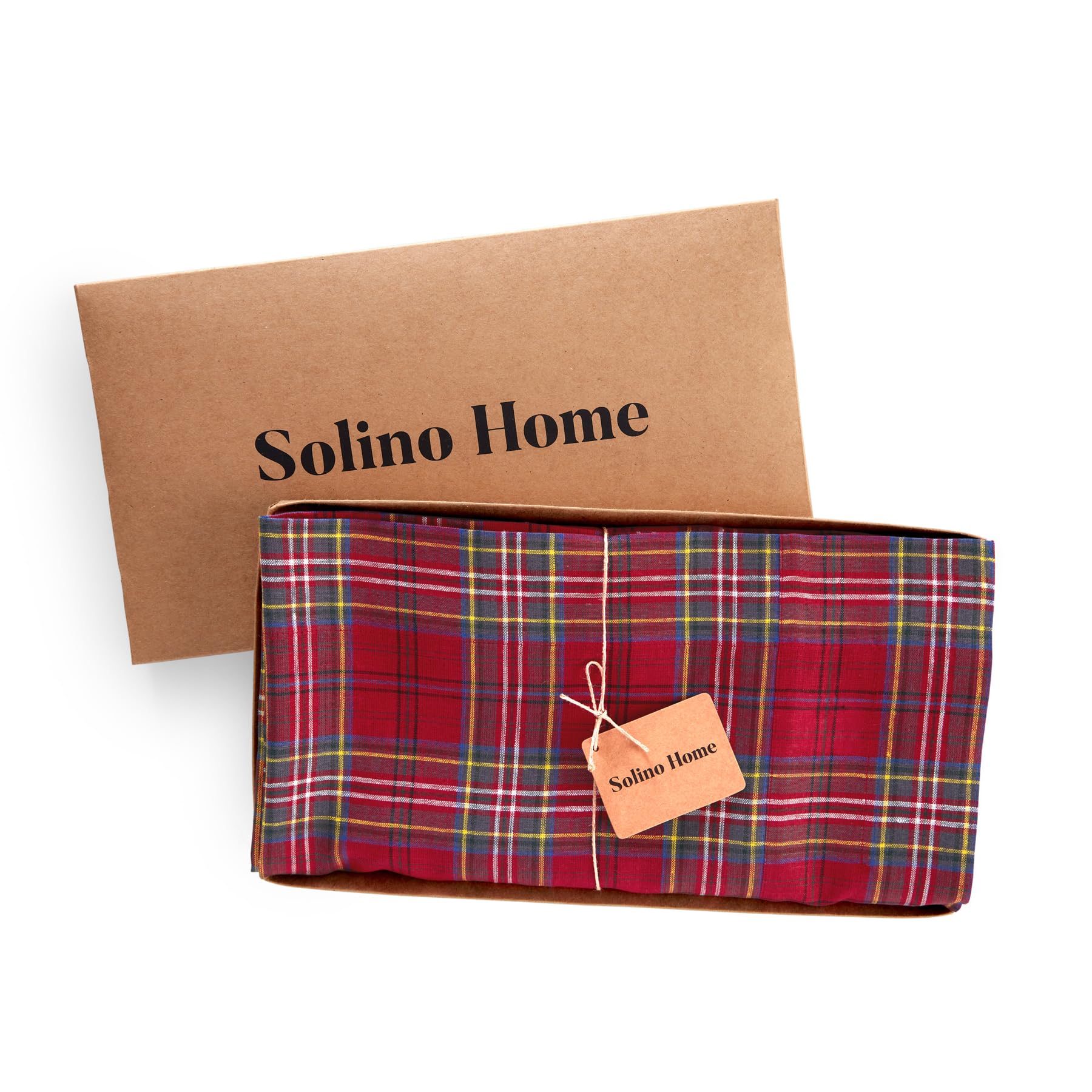 Solino Home Tablecloth 108'' L X 60'' W Inch - 100% Pure Linen Red Classic Tartan Plaid Tablecloth - Handcrafted And Machine Was